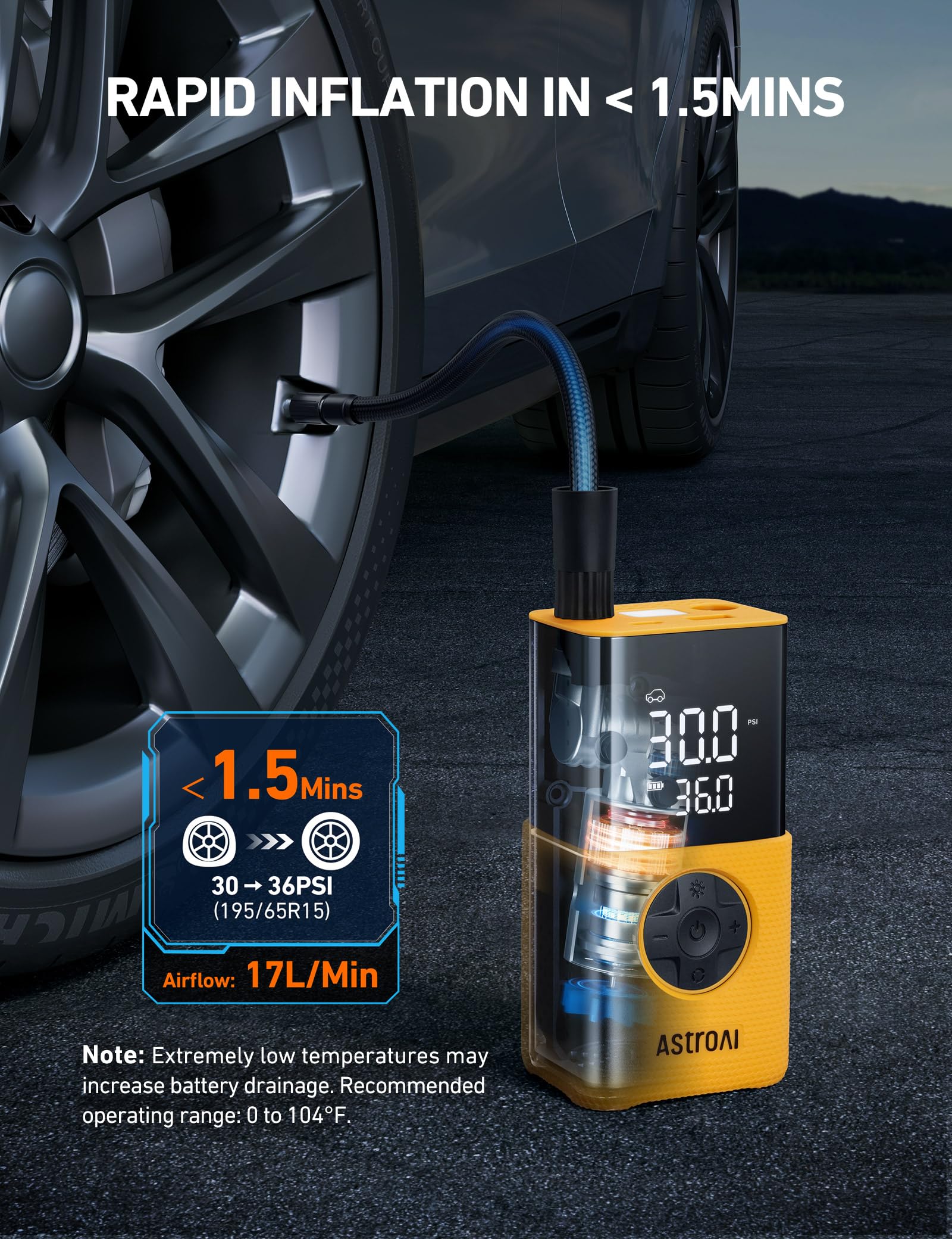 AstroAI L7 Tire Inflator Portable Air Compressor,150 PSI Cordless Mini Air Bike Auto Shut-Off Pump with Digital Display Pressure Gauge, Fast Inflation & LED Light for Car Tires,Motorcycles,Bikes,Balls