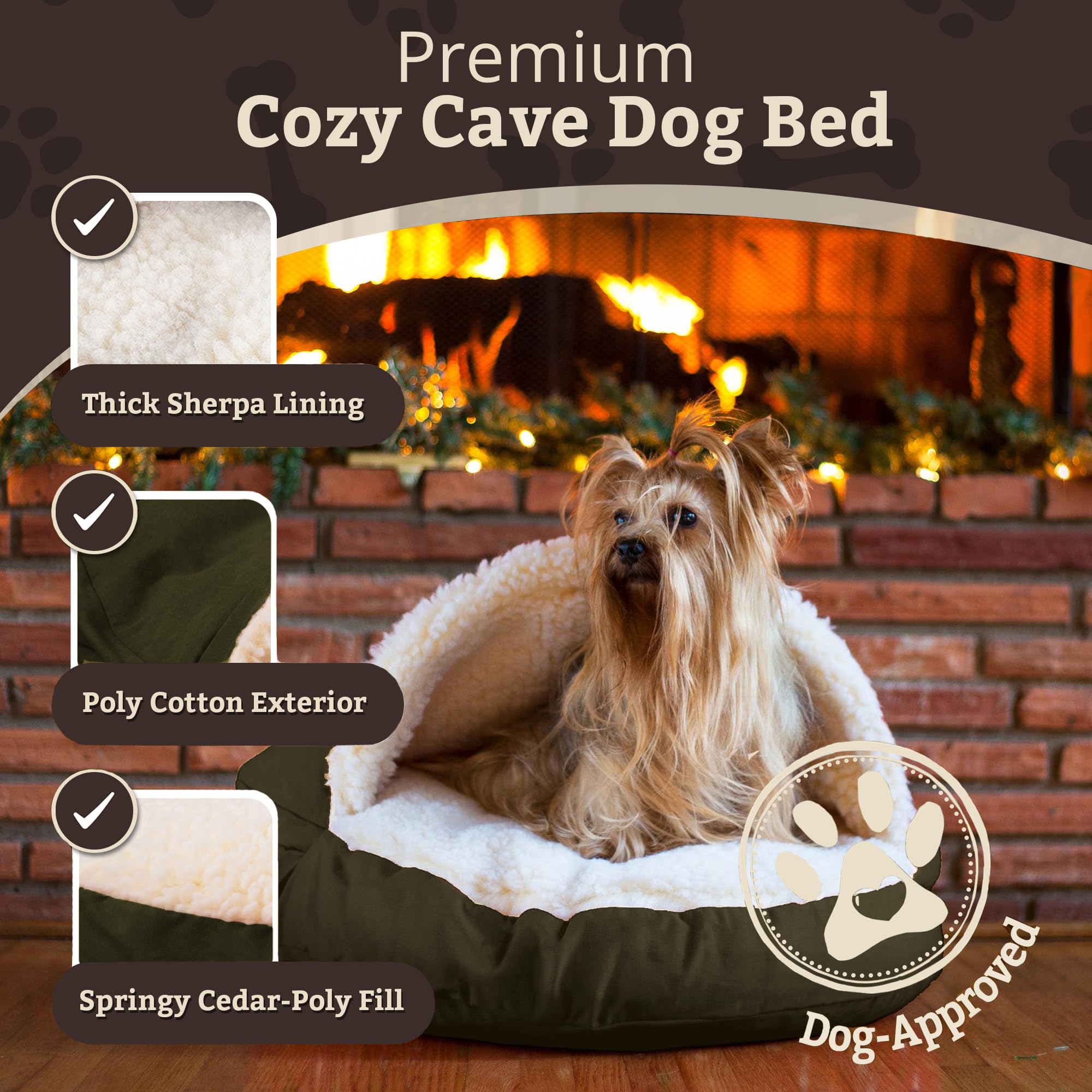Snoozer Cozy Cave Dog Bed - Indoor Dog Bed with Cover Cave, Covered Calming Burrow for Small Sized Pets with Blanket Attached, Enclosed, Removable Washable Cover - Small, Navy