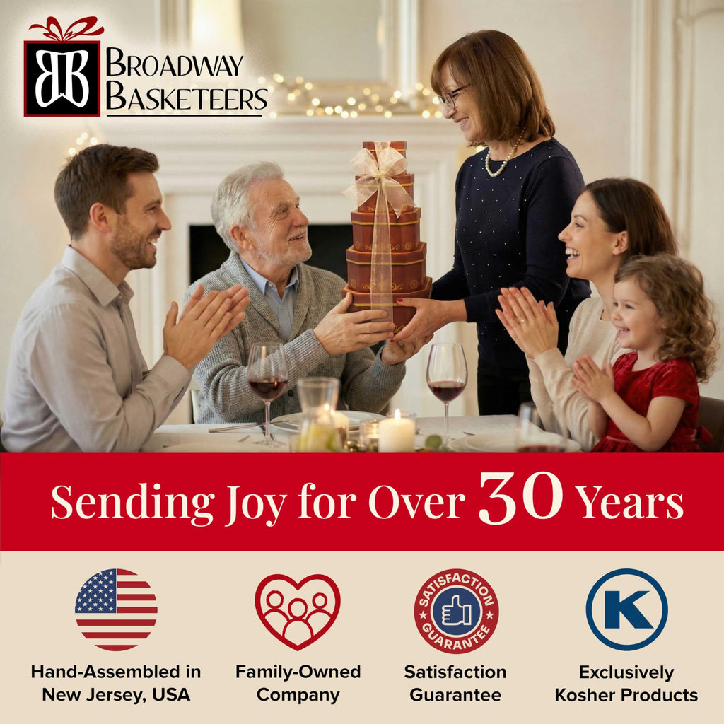 Broadway Basketeers Gift Basket with Gourmet Snack Assortment for Fathers Day, Mom, Dad, Thank You, Corporate Gifts, Kosher