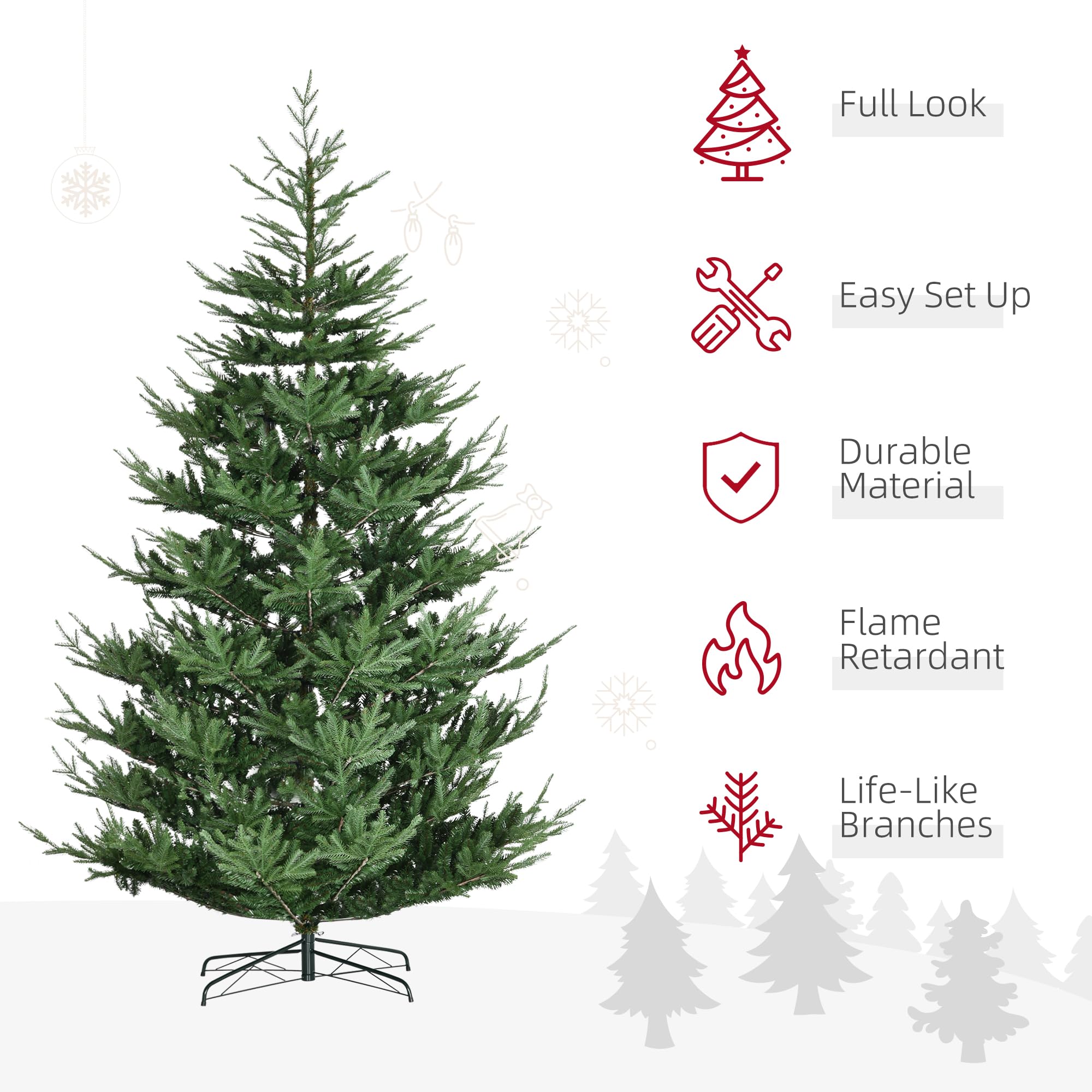 HOMCOM 7.5 Foot Artificial Christmas Tree, Nordic Pine Hinged Xmas Tree with 1218 Realistic Branches, Wide Steel Base, Auto Open, Green