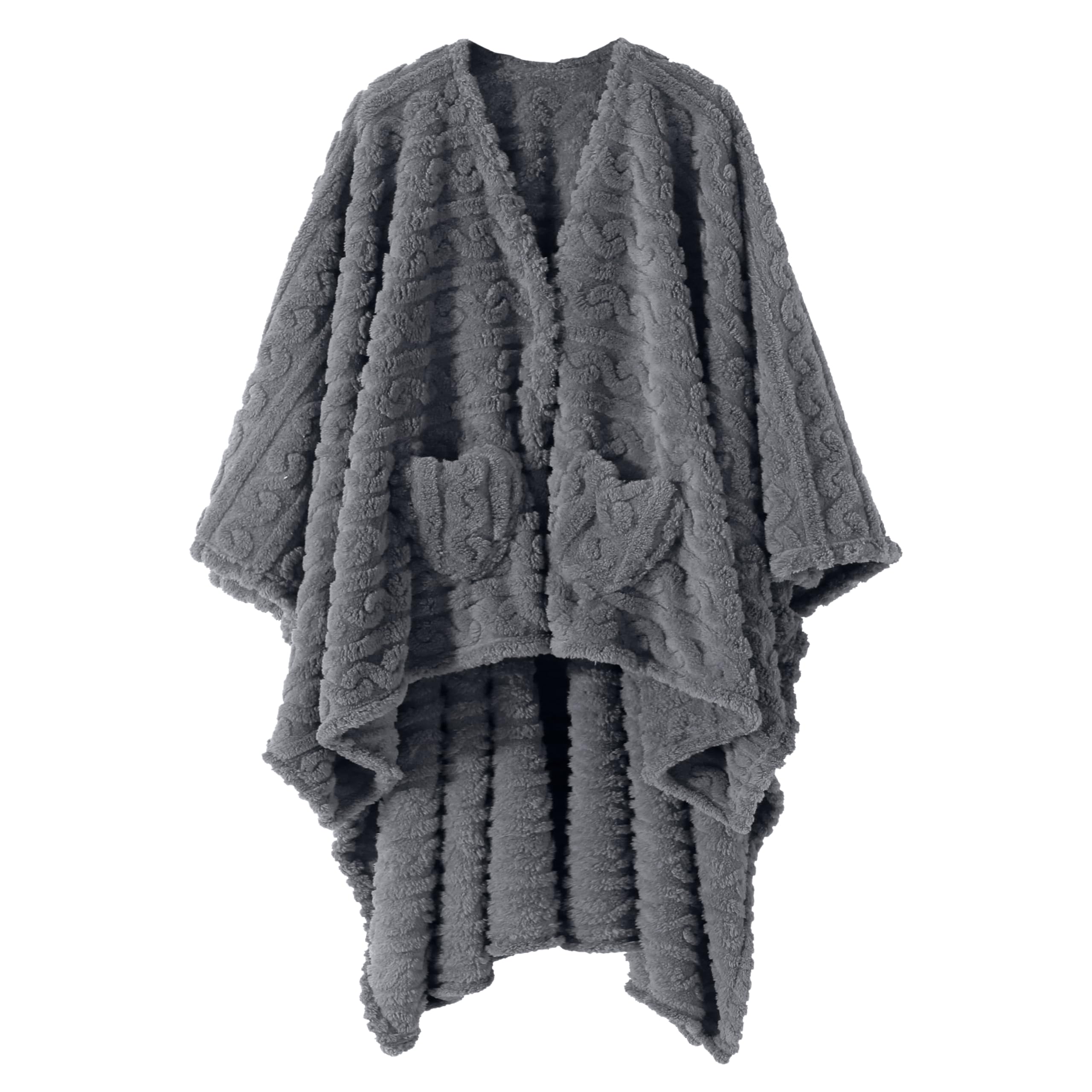 Wearable Blanket Poncho Cape Wrap for Adult, Cozy Sherpa Fleece Pocketed Shawl TV Throw Blankets for Office and Lounge(Caramel,58'' x 64'')