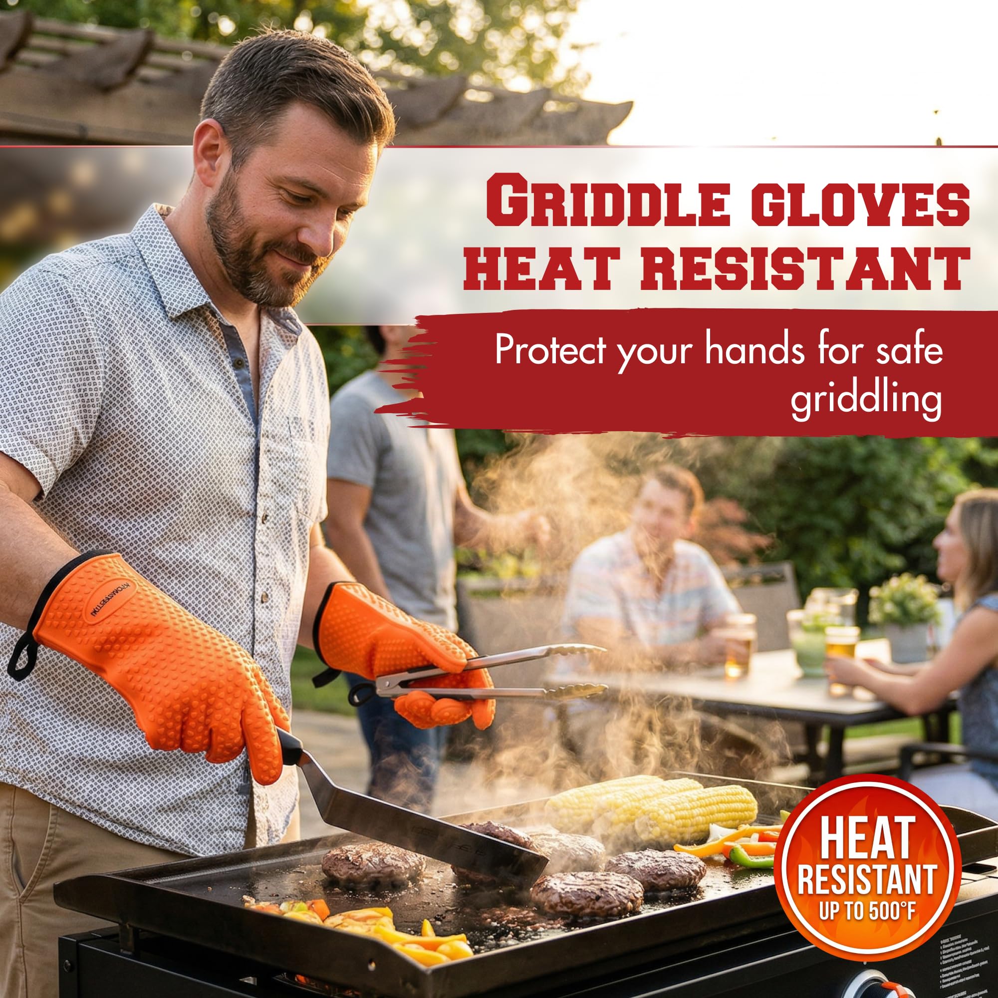 KITCHEN PERFECTION Silicone Oven & Griddle Gloves -Extreme Heat Resistant BBQ & Grilling Gloves -Handle Hot Food Right on Your Griddle |Waterproof Oven Mitts Grill Gloves |Superior Set+3 Bonuses