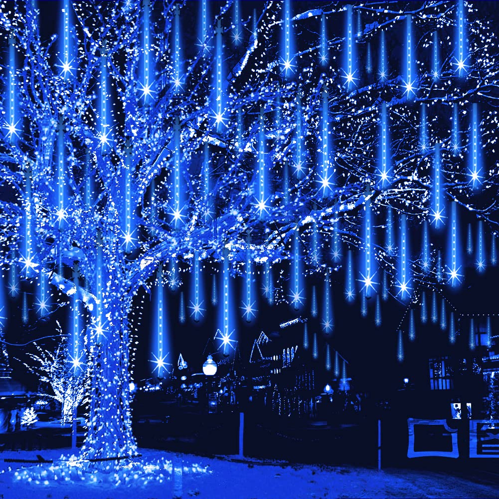 Weepong Halloween Lights Outdoor, Meteor Shower Christmas Lights for Halloween Decorations, 8 Tube 192 LED Snow Falling Rain Icicle String Light for Xmas Christmas Decor Tree Party, UL Plug Green
