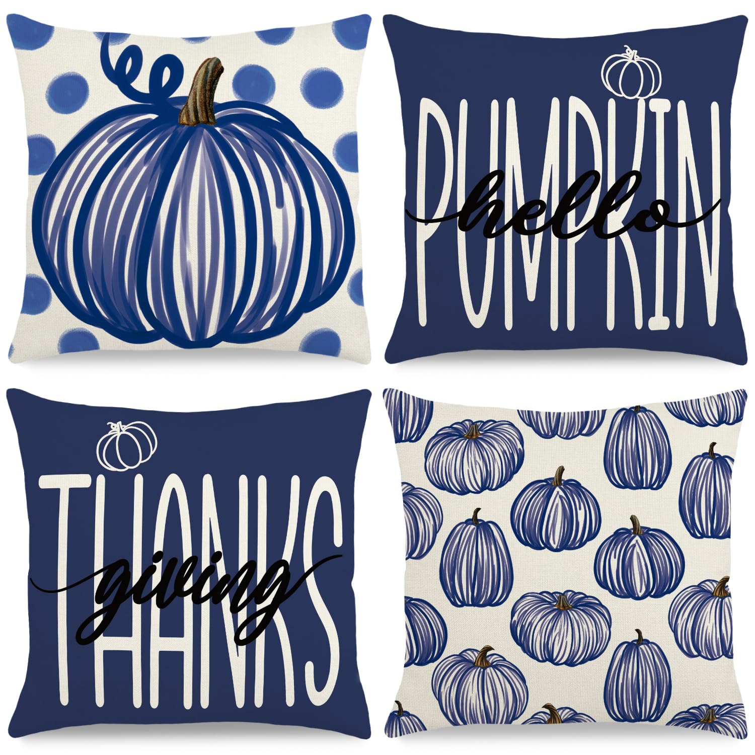 Fall Pillow Covers 18x18 Inch Autumn Pumpkin Maple Leaf Throw Pillowcase Orange Cushion Case for Thanksgiving Home Farmhouse Couch Sofa Bed Indoor Outdoor Decor (Set of 4)