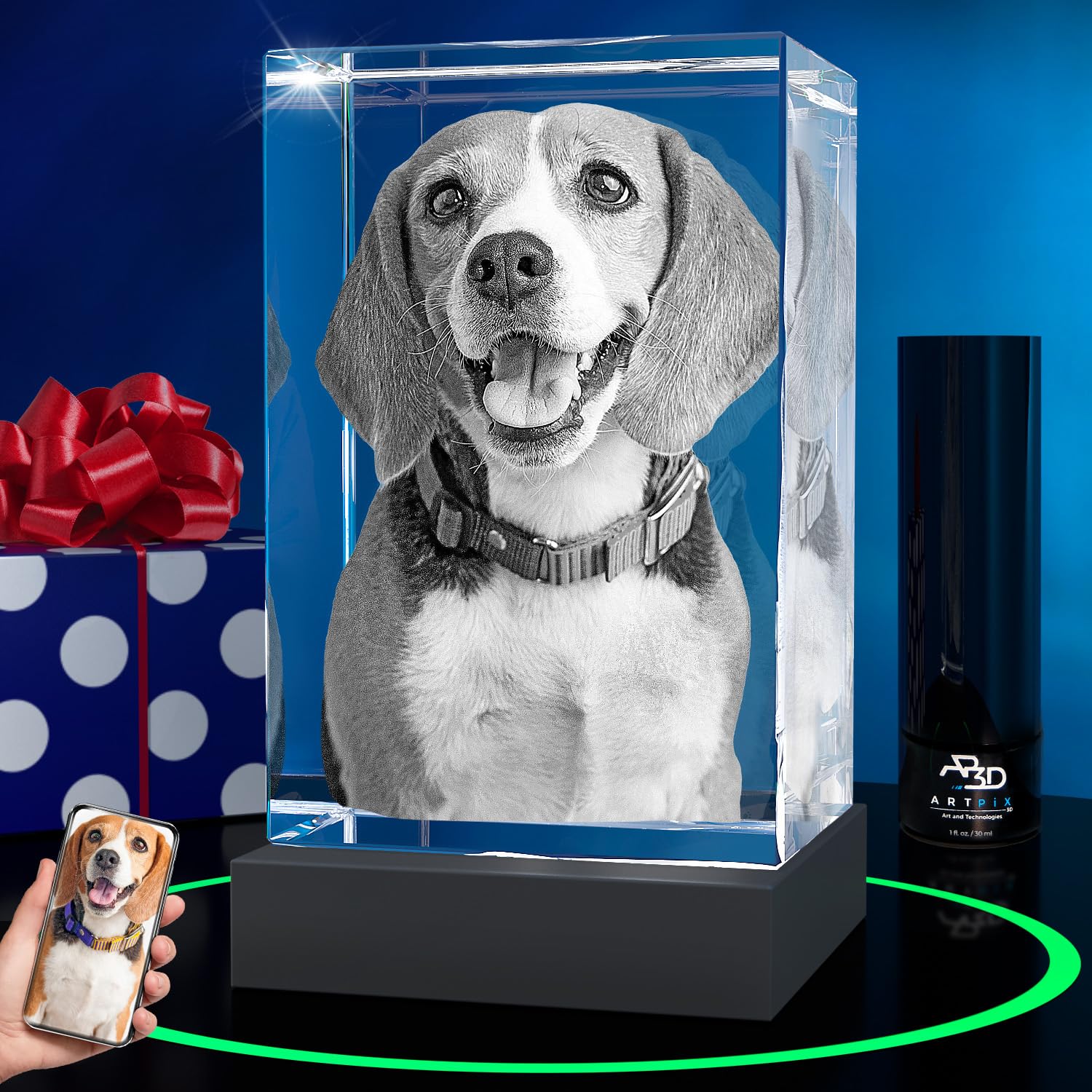 ArtPix 3D Crystal Photo, Personalized Dog Memorial Gifts with Your Own Photo for Dog Lovers, Pet Owners, 3D Laser Etched Picture, Engraved Crystal in Memory of Dog, Customized Gifts