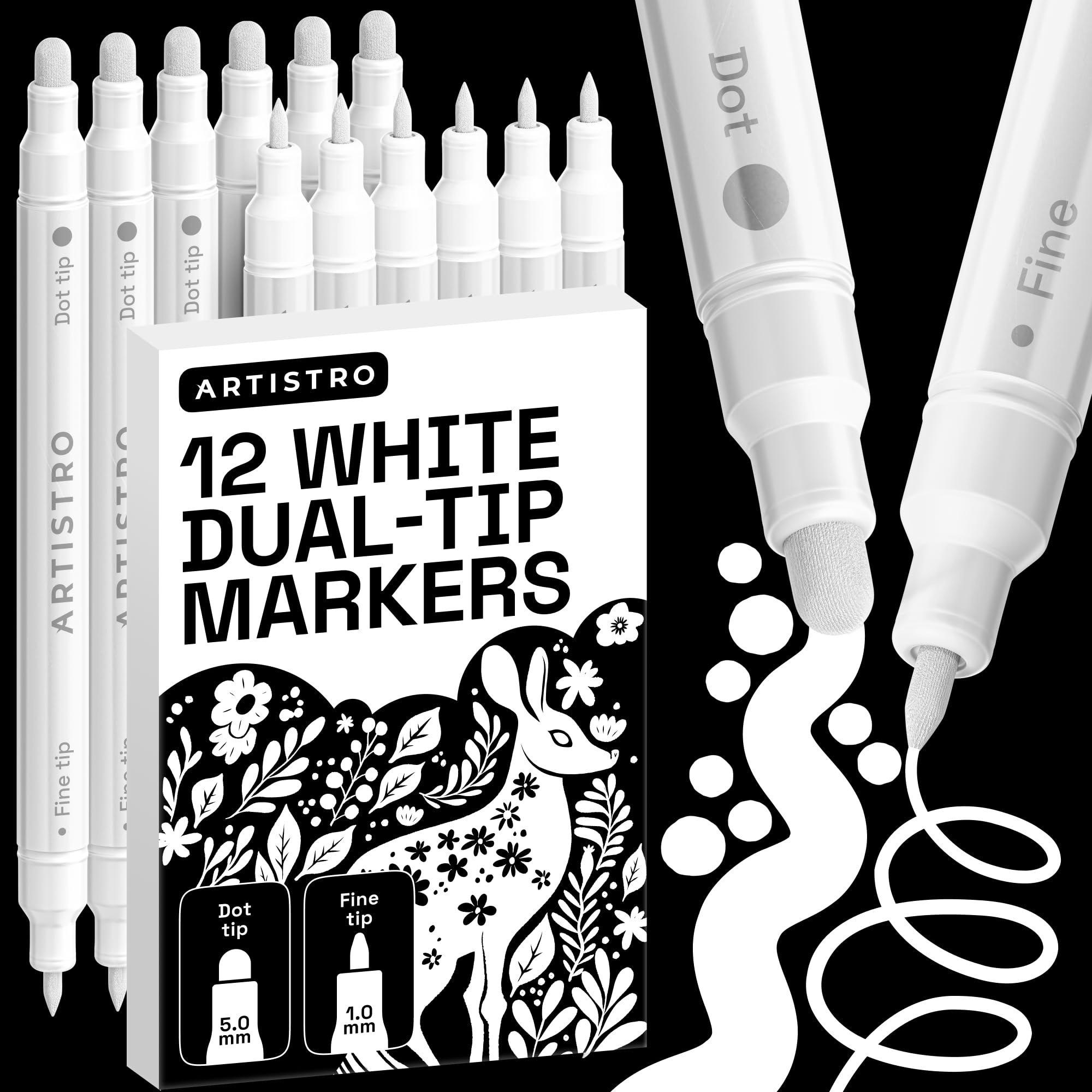 ARTISTRO 36 Dual Tip Pens, Dot & Fine Tips Paint Markers – Paint Pens Set for Fabric, Rock, Glass, Wood, Coloring Books – Arts & Crafts Gift – Classroom Must Haves & School Supplies