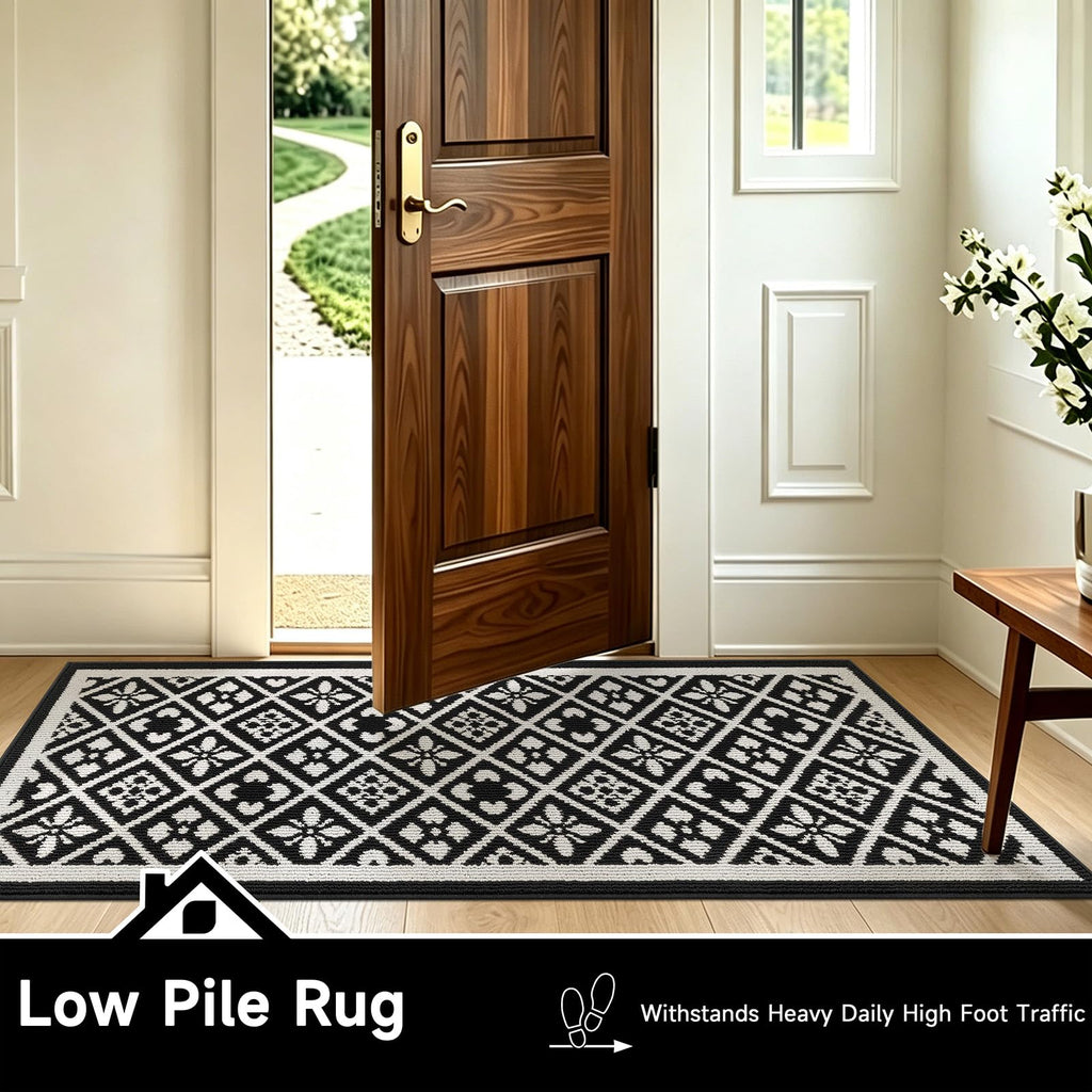 Ileading Christmas Entrance Door Mat, Absorbent Dog Mats for Muddy Paws, Low-Profile Small Red Xmas Decor Kitchen Runner Rug with Non-Slip Backing, Machine Washable Entryway Welcome Mat(Red 24"X36")