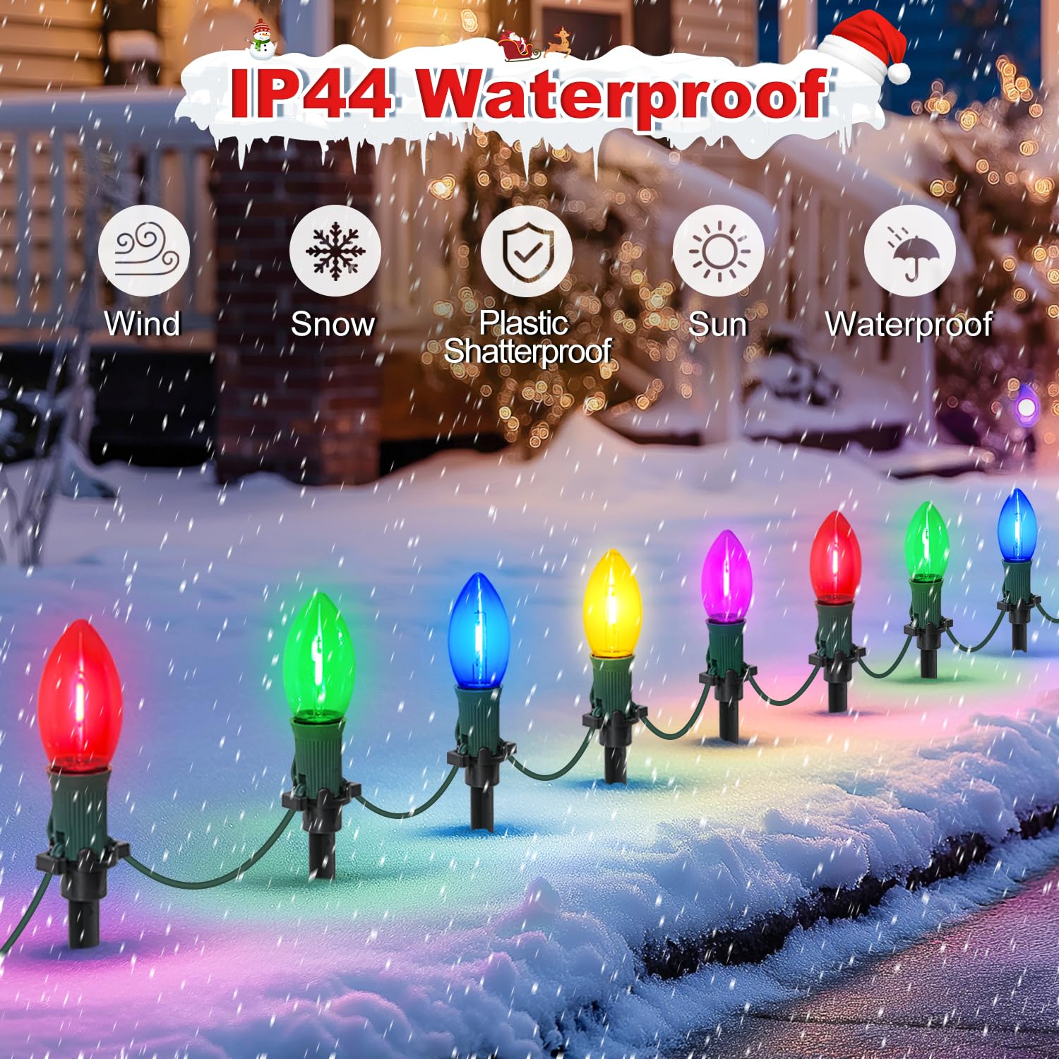 USOKYO 45Ft C9 Led Christmas Pathway Lights Outdoor, 30 Multicolor Bulbs Waterproof Connectable Christmas Walkway Lights for Driveway, Yard, Lawn, Sidewalk Decorations