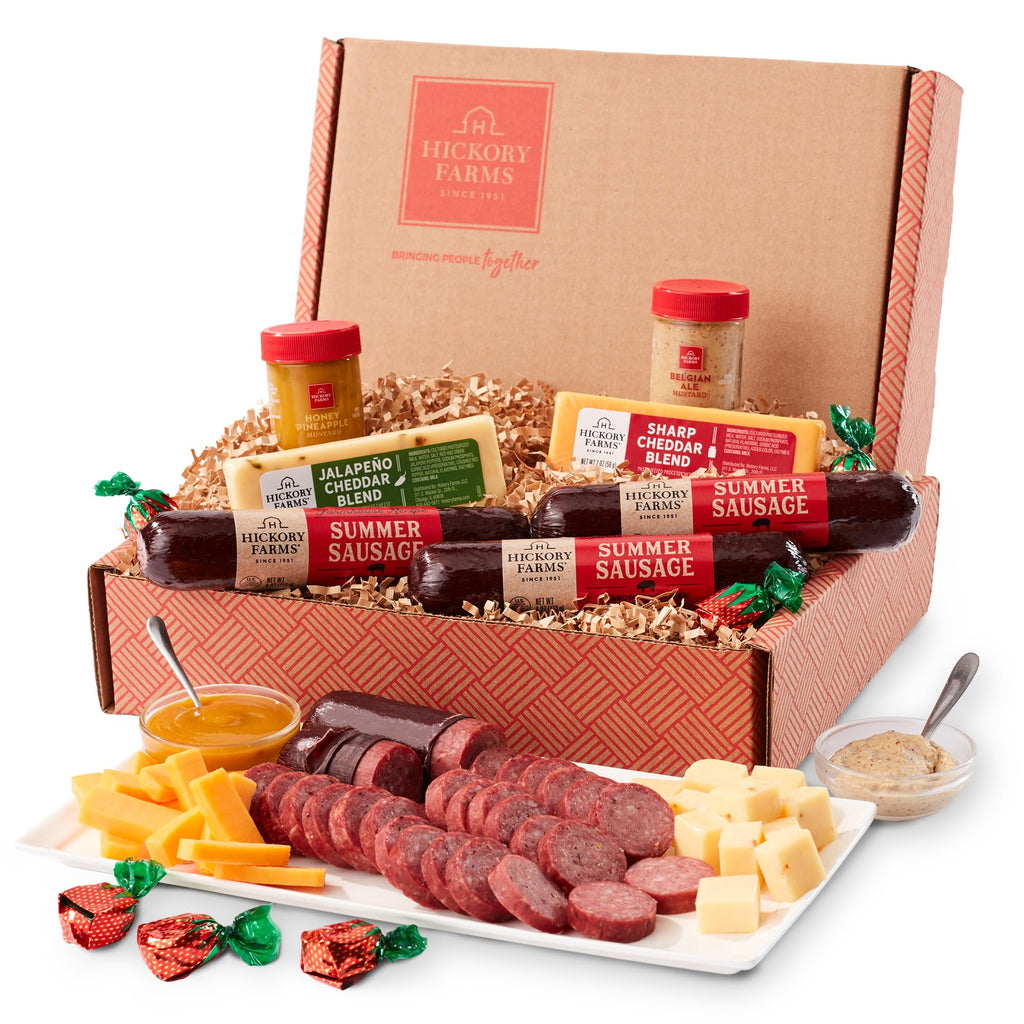 Hickory Farms Farmhouse Meat & Cheese Food Gift Basket (Small) - Box Set | Charcuterie Board Food | Summer Sausage | Father's Day | Mother's Day | Easter | Christmas | Holiday | Housewarming | Gourmet | Sympathy | Care Package