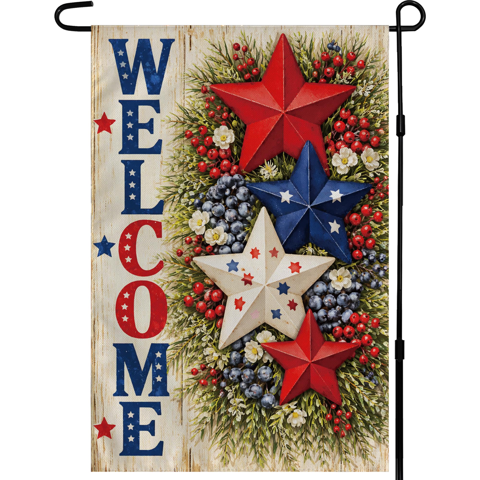 4th of July Decorations - Patriotic Stars Welcome Garden Flag | Double Sided Fourth of July Accessories Patriotic Banner | 250 Anniversary USA Merchandise for Garden Yard Porch Patio Lawn Outdoor Outside Decor