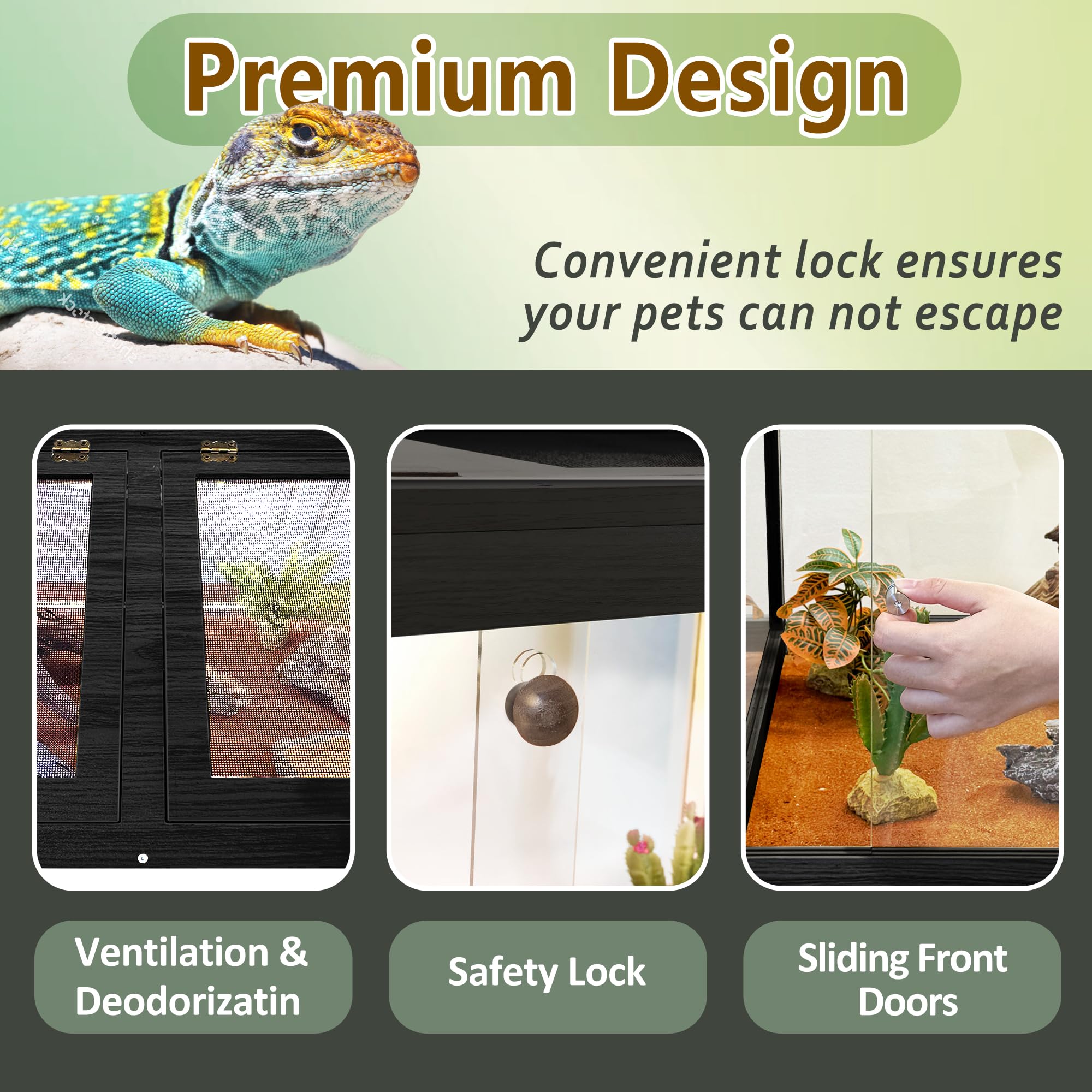 PROLEE Reptile Enclosure with Leg, 35 Gallons Bearded Dragon Tank, Tempered Glass Lizard Tank with Metal Mesh Tops and Lockable Door, Spacious Reptile Habitat for Snake,Lizard (Oak)