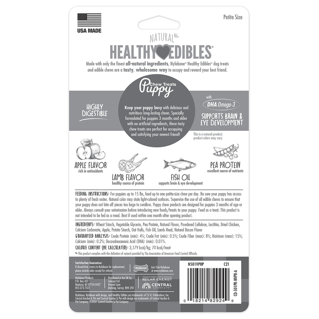 Nylabone Healthy Edibles Natural Puppy Chews Long Lasting Treats for Puppies, Roast Beef/Apple/Bacon Dog Treats, X-Small/Petite (3 Count)
