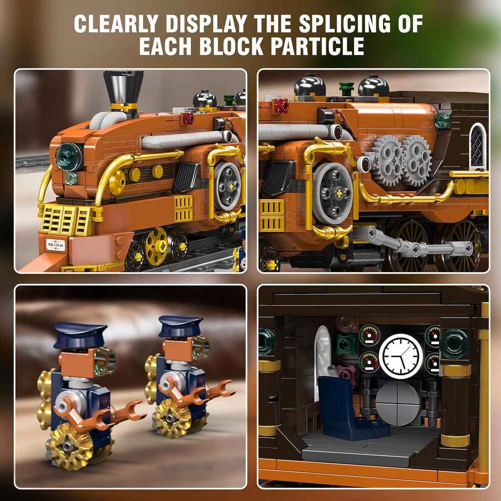 Mould King 12046 Steampunk Train Building Set, Remote/App Control Locomotive Model Kit with Tracks, Engineering Building Kit for Adults Teen(1954 PCS)