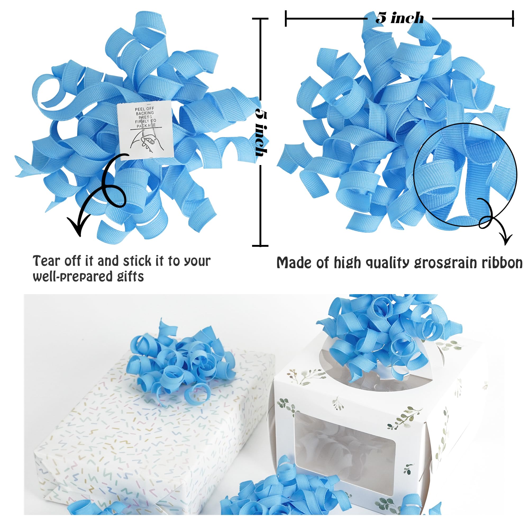 HUIHUANG Green Curly Gift Bows Self Adhesive Sage Green Burst Gift Bow for Gift Wrapping, Birthday, Wedding Baby Shower Party Favors, Wine Bottle, Treat Bags- 6 Counts