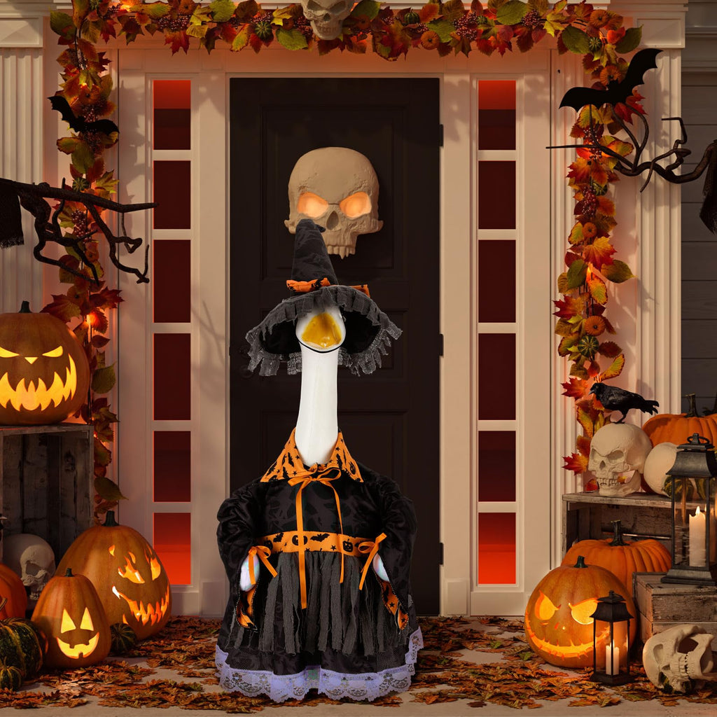 Suzile Fall Maple Porch Goose Outfit Autumn Goose Clothes for 23 Inch Cement or Plastic Geese Costume for Yard Lawn Outdoor Garden Patio Concrete Duck Statue Dress Thanksgiving Party Holiday Decor