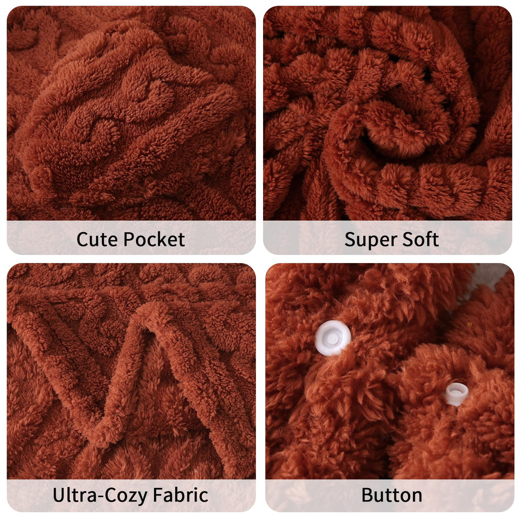 Wearable Blanket Poncho Cape Wrap for Adult, Cozy Sherpa Fleece Pocketed Shawl TV Throw Blankets for Office and Lounge(Caramel,58'' x 64'')