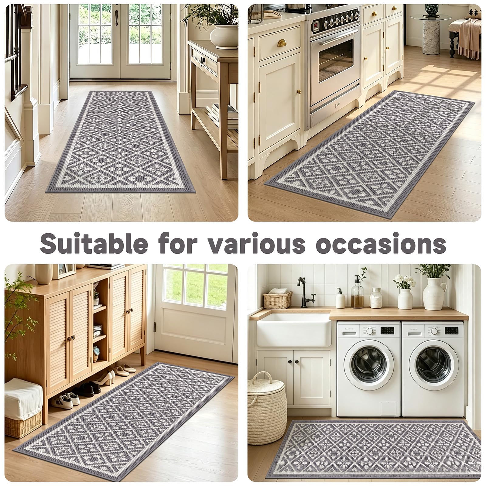 Ileading Christmas Entrance Door Mat, Absorbent Dog Mats for Muddy Paws, Low-Profile Small Red Xmas Decor Kitchen Runner Rug with Non-Slip Backing, Machine Washable Entryway Welcome Mat(Red 24"X36")