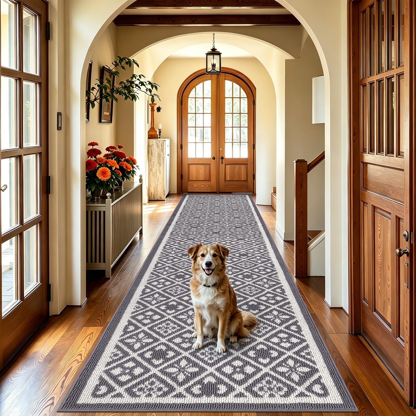 Ileading Christmas Entrance Door Mat, Absorbent Dog Mats for Muddy Paws, Low-Profile Small Red Xmas Decor Kitchen Runner Rug with Non-Slip Backing, Machine Washable Entryway Welcome Mat(Red 24"X36")