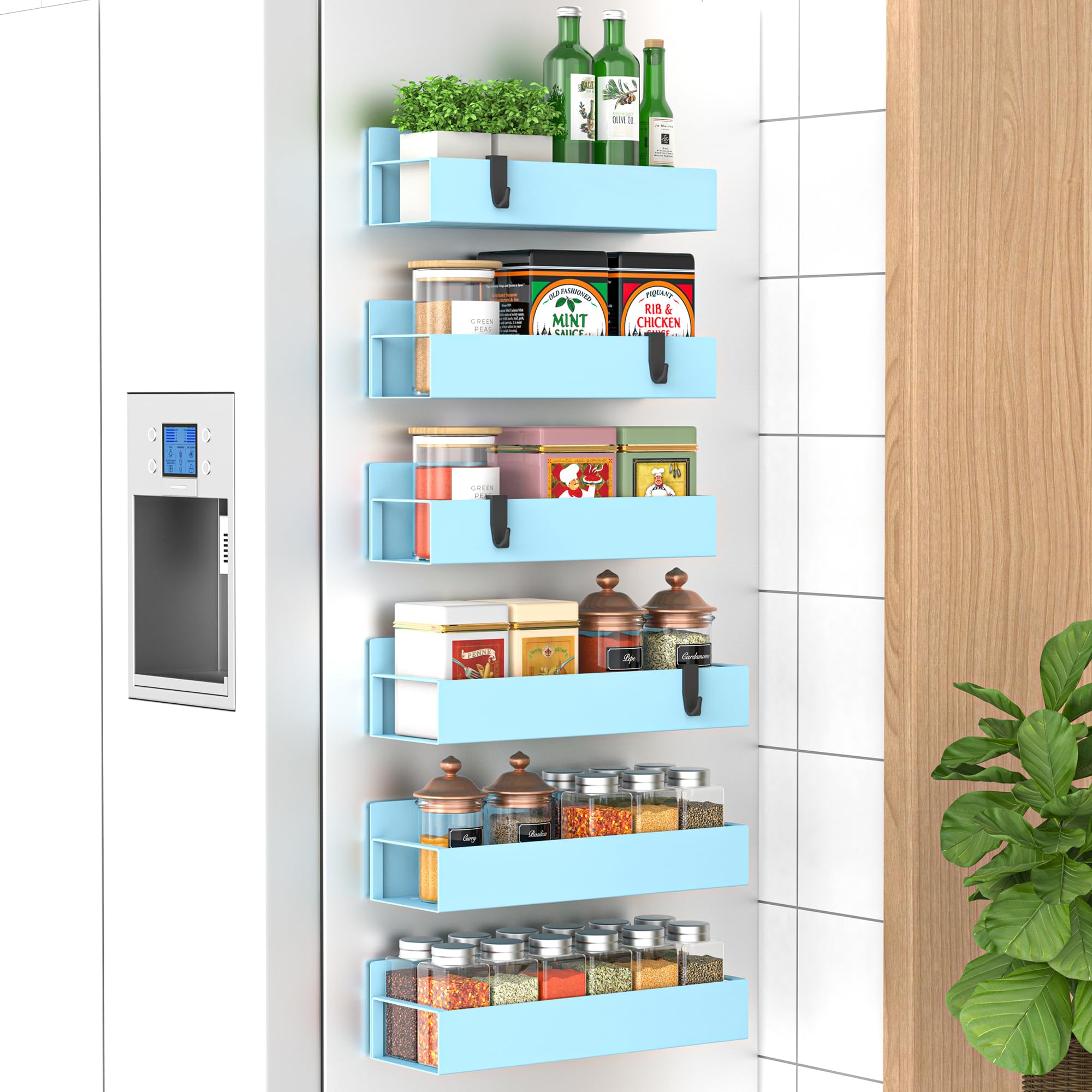 HuggieGems Metal 4 Pack Magnetic Spice Storage Rack Organizer for Refrigerator and Oven, Black Fridge Organizers and Storage, Metal