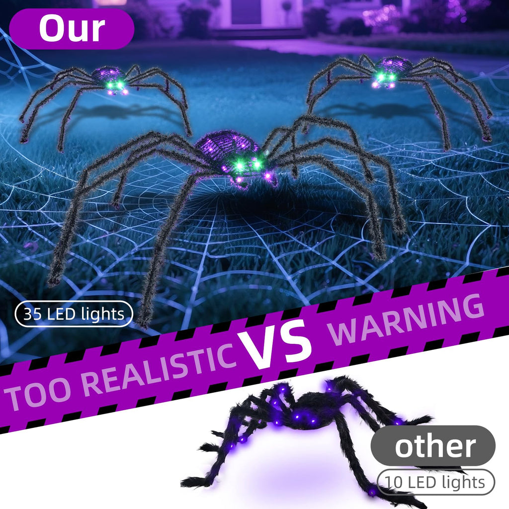 Halloween Decorations Outside Giant Spider - HOYECHI Outdoor Halloween Decor Lighted Spider 4.2FT, Light Up Spider with 90 LED Lights, Ground Stakes, for Front Yard Porch Gardens Lawns Party