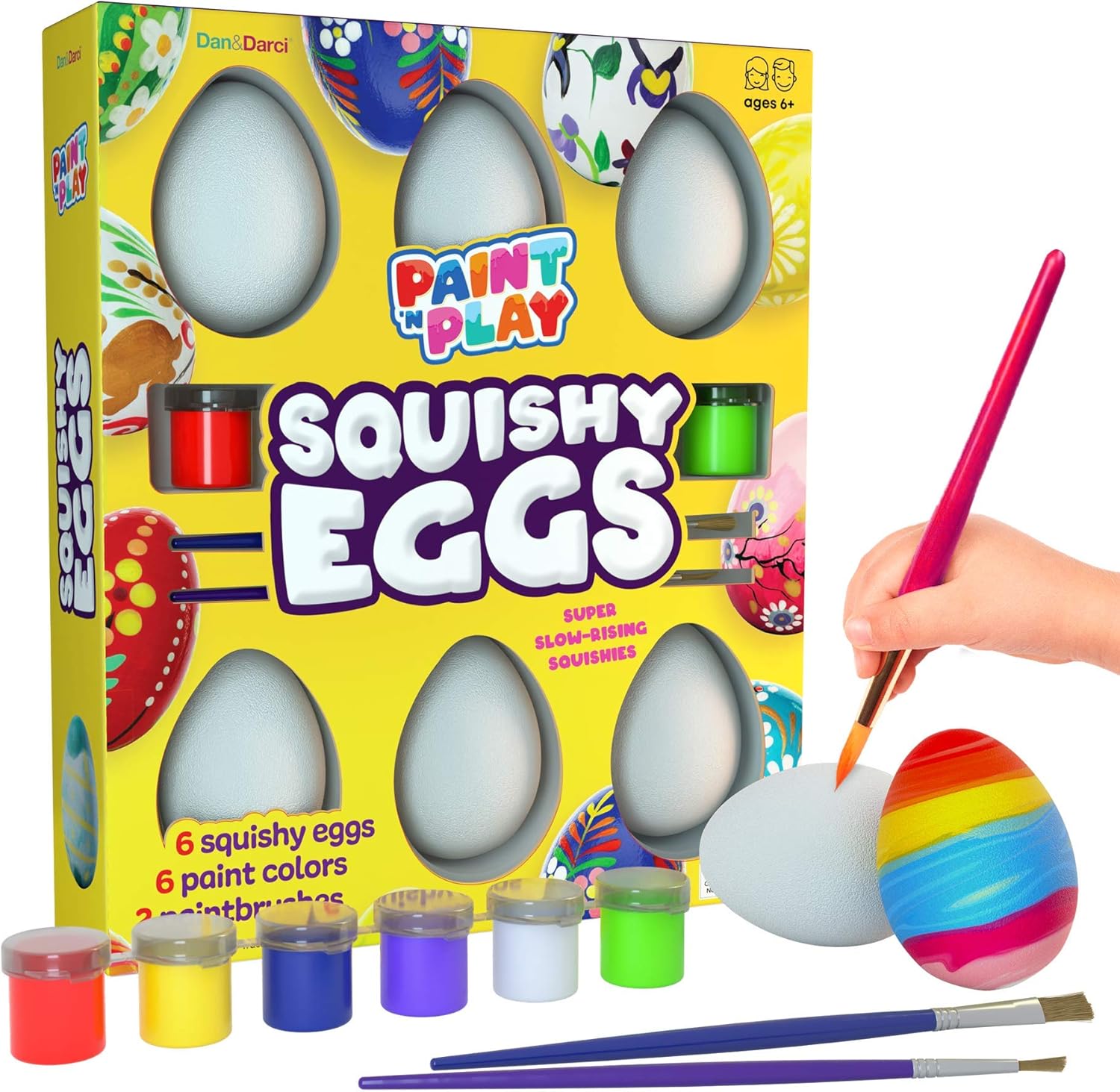 Dan&Darci Egg Squishy Painting Craft Kit - Arts & Crafts for Girls and Boys - Kids Art Activities - Craft Gift for Kid Ages 6 7 8 9 10 Year Old Girl Gifts - Decorate 6 Slow Rising Squishies