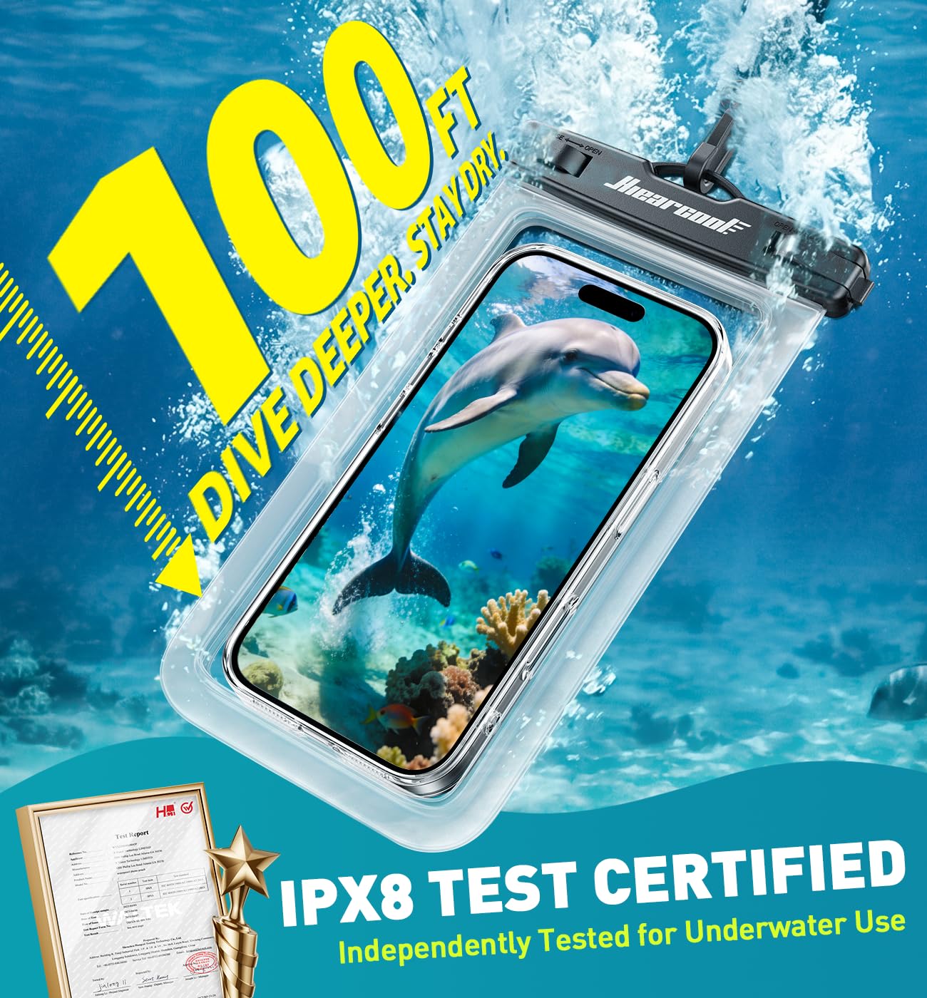 Hiearcool Waterproof Phone Pouch, IPX8 Waterproof Phone Case for iPhone 17/16/15/14 Pro Max, Cell Phone Dry Bag for Beach & Cruise Essentials, Touch Screen, Lanyard Included, 2 Pack (Fits Up to 8.9”)