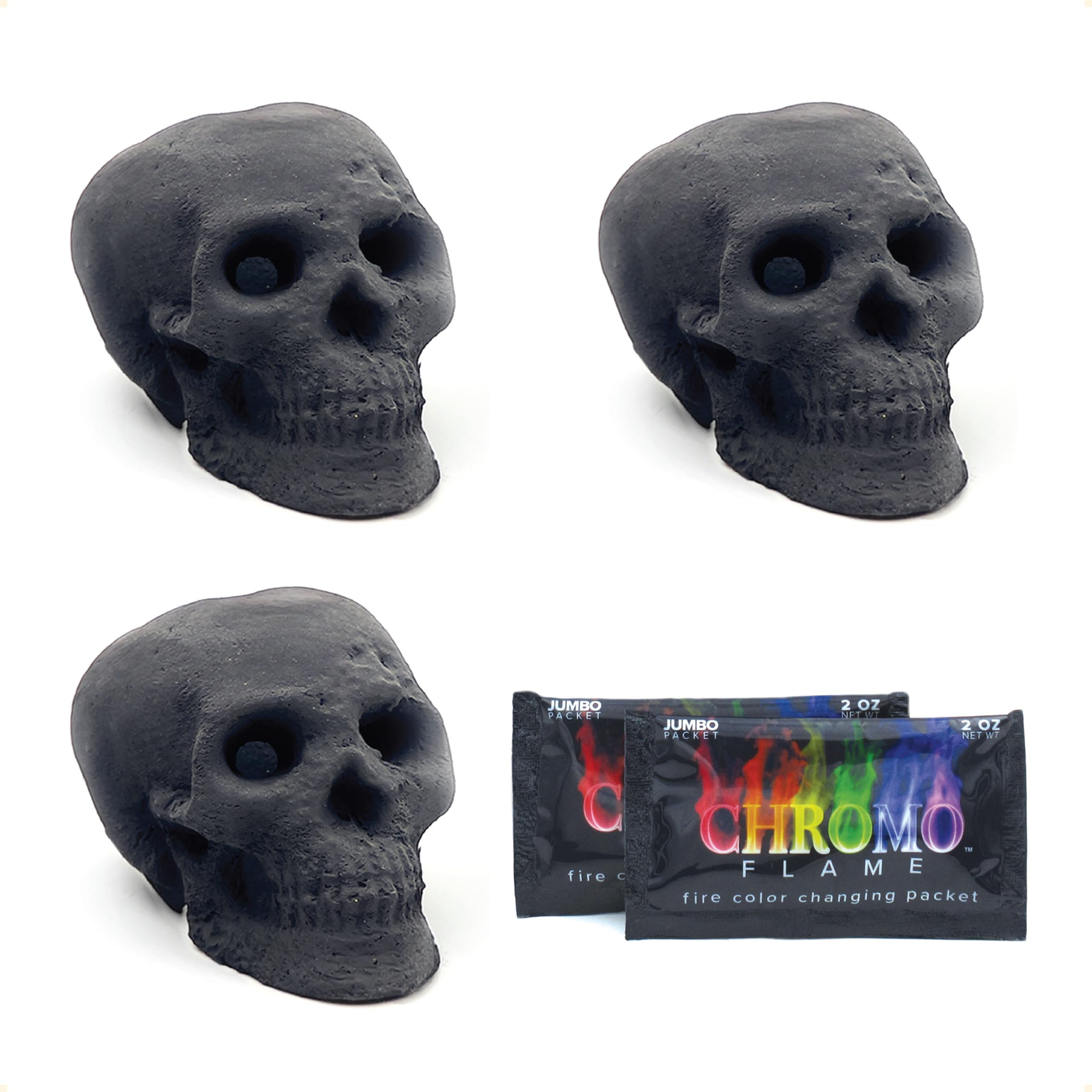 OSKER Fire Pit Skull with Fire Color Changing Packets | Ceramic Fireproof Log for Bonfire, Campfire, Fireplace, Firepit | Halloween Decor | Gas, Propane, or Wood Fires | 9 Inch - Light Beige