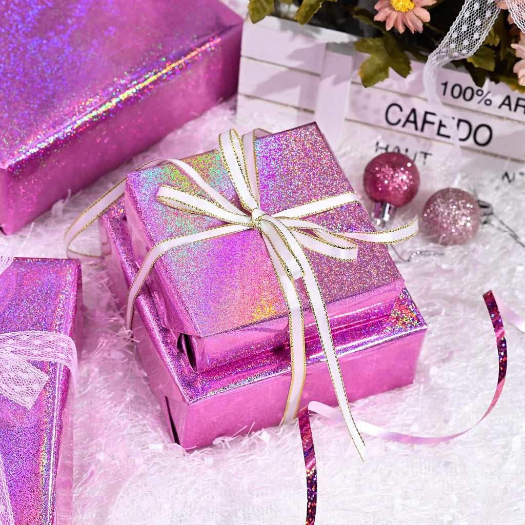 Burymento Black Wrapping Paper Roll, Metallic Holographic Stripe Gift Wrap for Birthday, Valentines, Mothers day, Graduation, Wedding, Fathers day, Baby Shower, Christmas (17 IN x 32.8 FT)