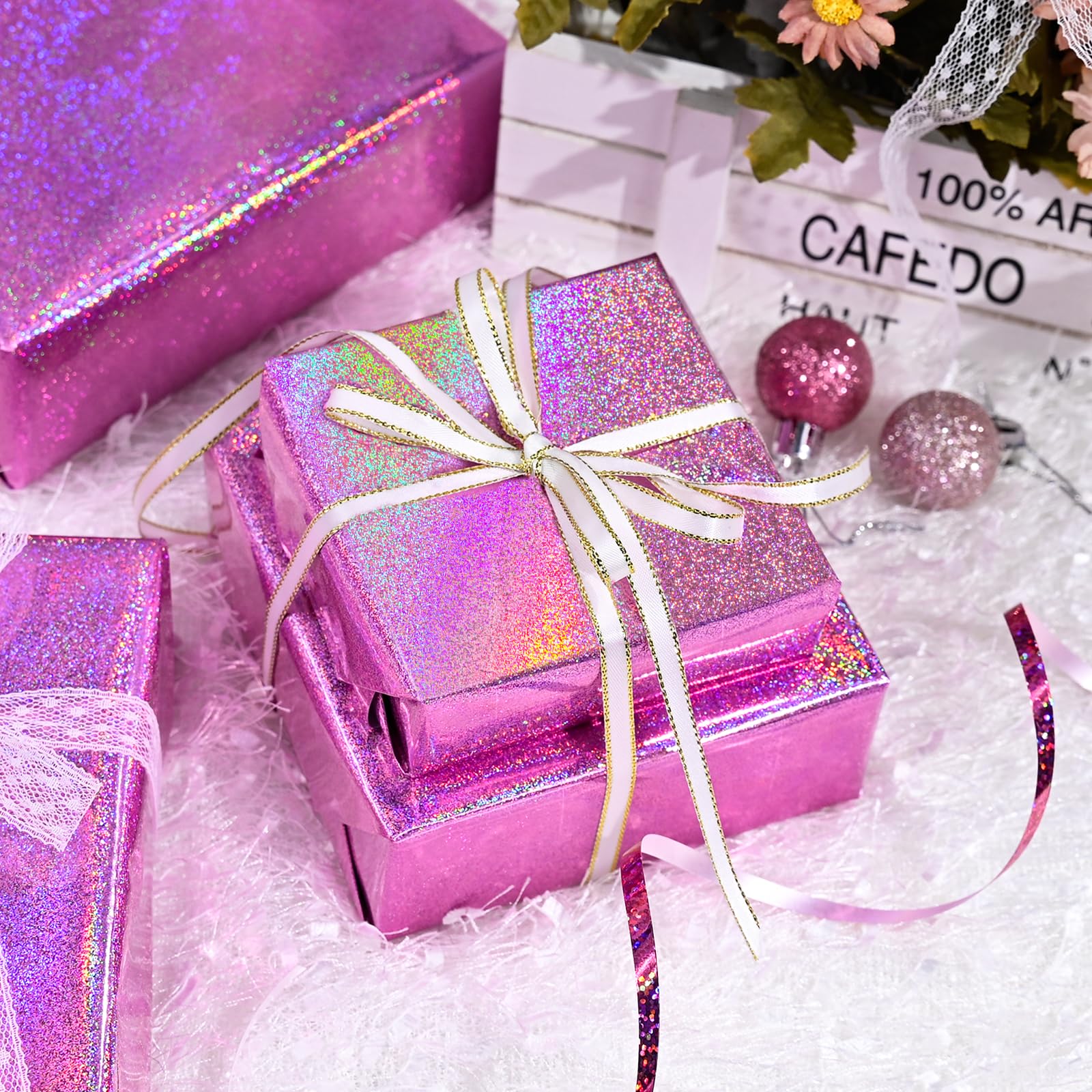 Burymento Black Wrapping Paper Roll, Metallic Holographic Stripe Gift Wrap for Birthday, Valentines, Mothers day, Graduation, Wedding, Fathers day, Baby Shower, Christmas (17 IN x 32.8 FT)
