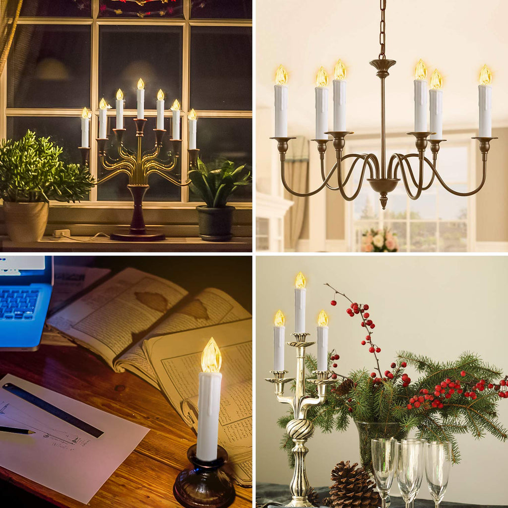 FPOO Christmas Decorations Indoor, 3 PCS Waxy Christmas Tree Candles with Remote Timer, Battery LED Candlesticks for Window, Table Centerpiece, Xmas Decor, Gift (7.5 inches)
