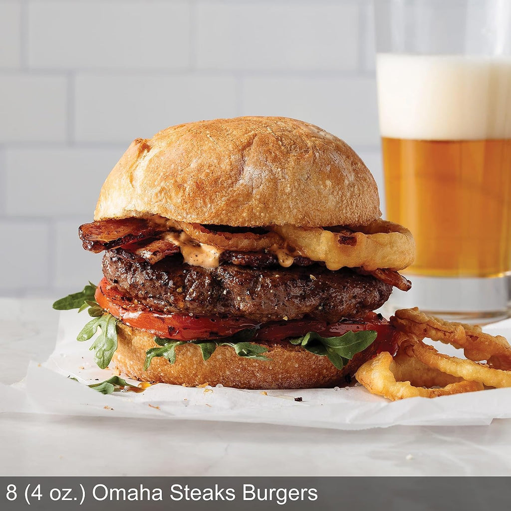 Omaha Steaks Freezer Filler, Gift-Ready or Stock Up, 25 items, 20 entrees - 4 Butcher's Cut Top Sirloins, 4 Air-Chilled Boneless Chicken Breasts, 8 Omaha Steaks Burgers, 4 Gourmet Jumbo Franks, 4 Caramel Apple Tartlets, 1 jar Omaha Steaks Seasoning