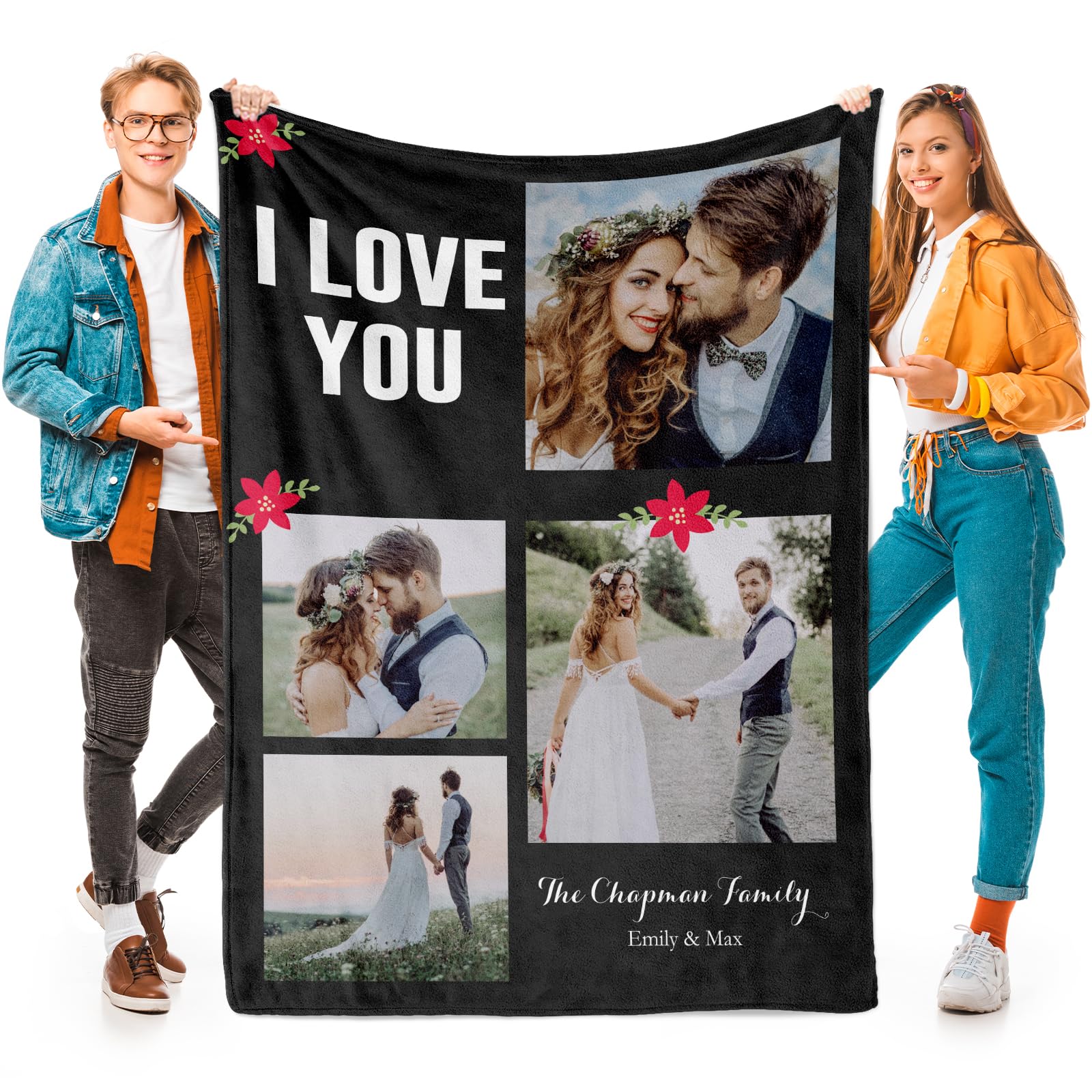 inkArts Custom Blanket Throws with Photos Text Personalized with Picture Customizable, Customize for Mom, Dad, Couple, Girlfriend, Boyfriend, Husband & Wife