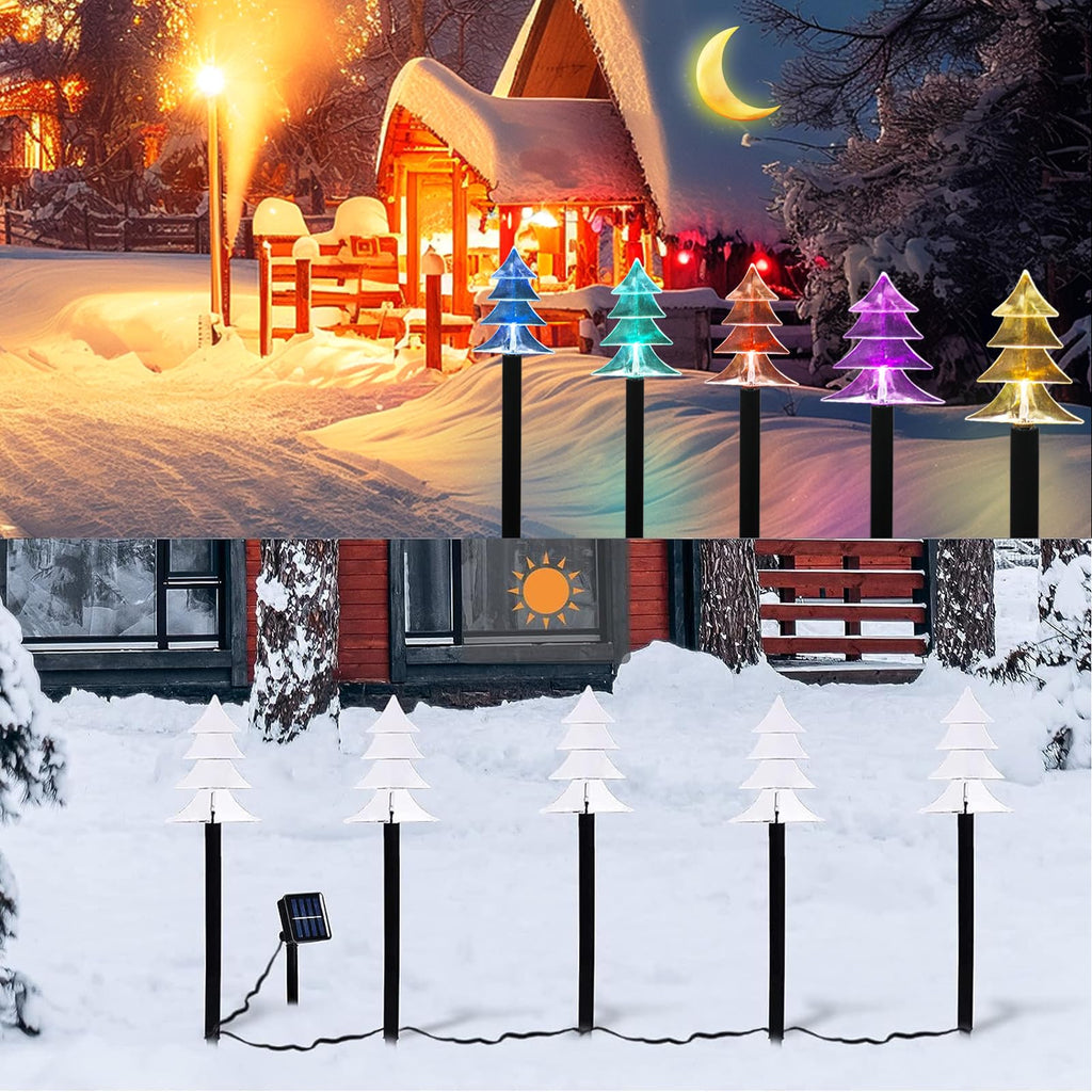 Outdoor Christmas Decorations, Solar Christmas Pathway Lights, Set of 5 Waterproof Landscape LED Lights for Yard Lawn Patio Walkway Decor