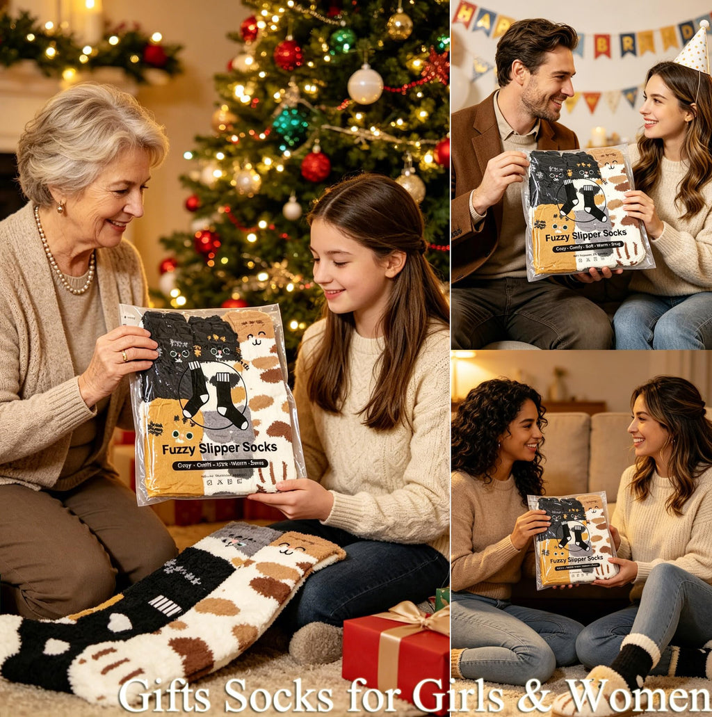 Plush Fuzzy Socks for Women Fluffy Cozy Slipper Socks Fall Thanksgiving Birthday Gifts for Her