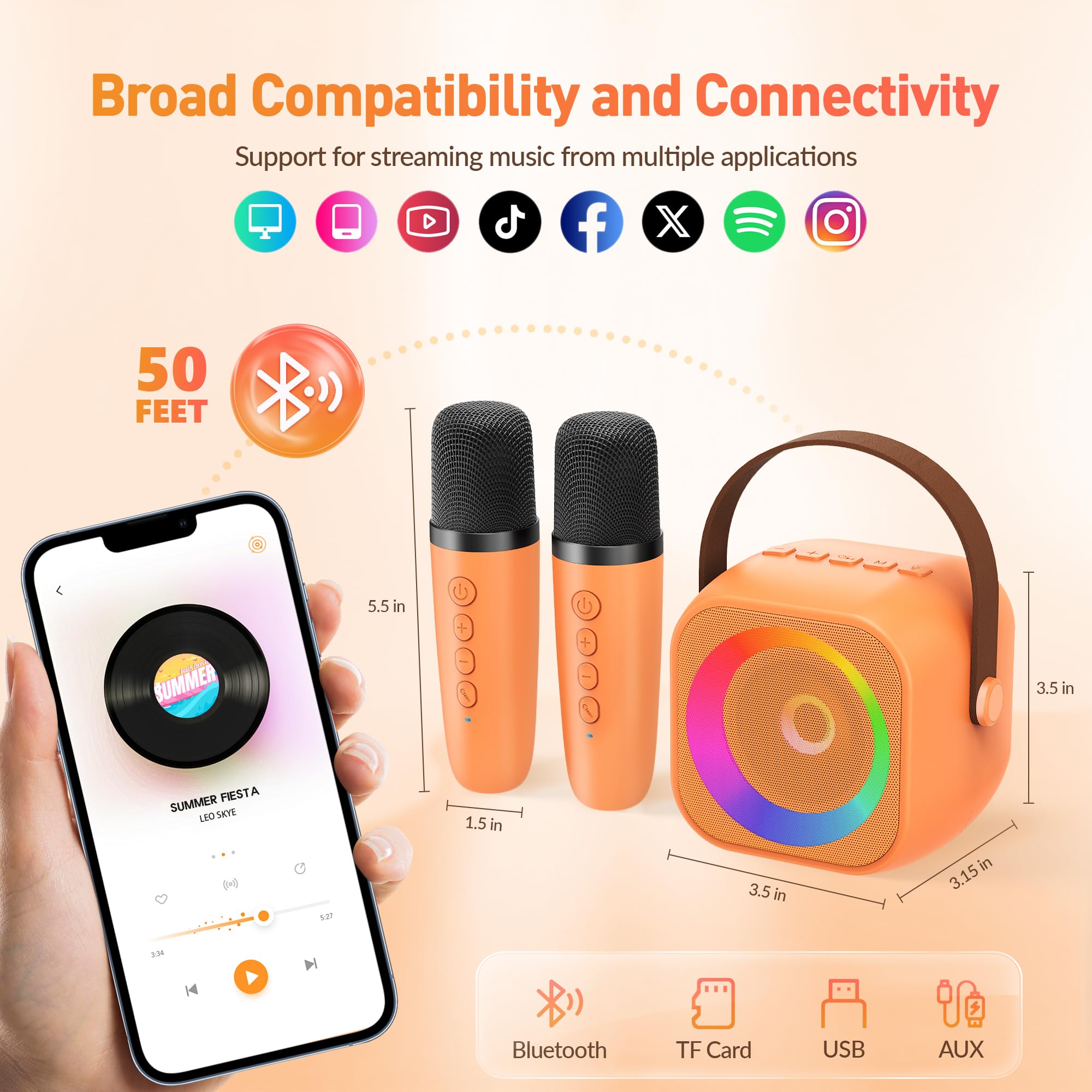 Mini Karaoke Machine, Portable Bluetooth Karaoke Speaker with 2 Wireless Microphones and Party Lights for Kids and Adults, Birthday Gifts for Girls Boys Family Home Party