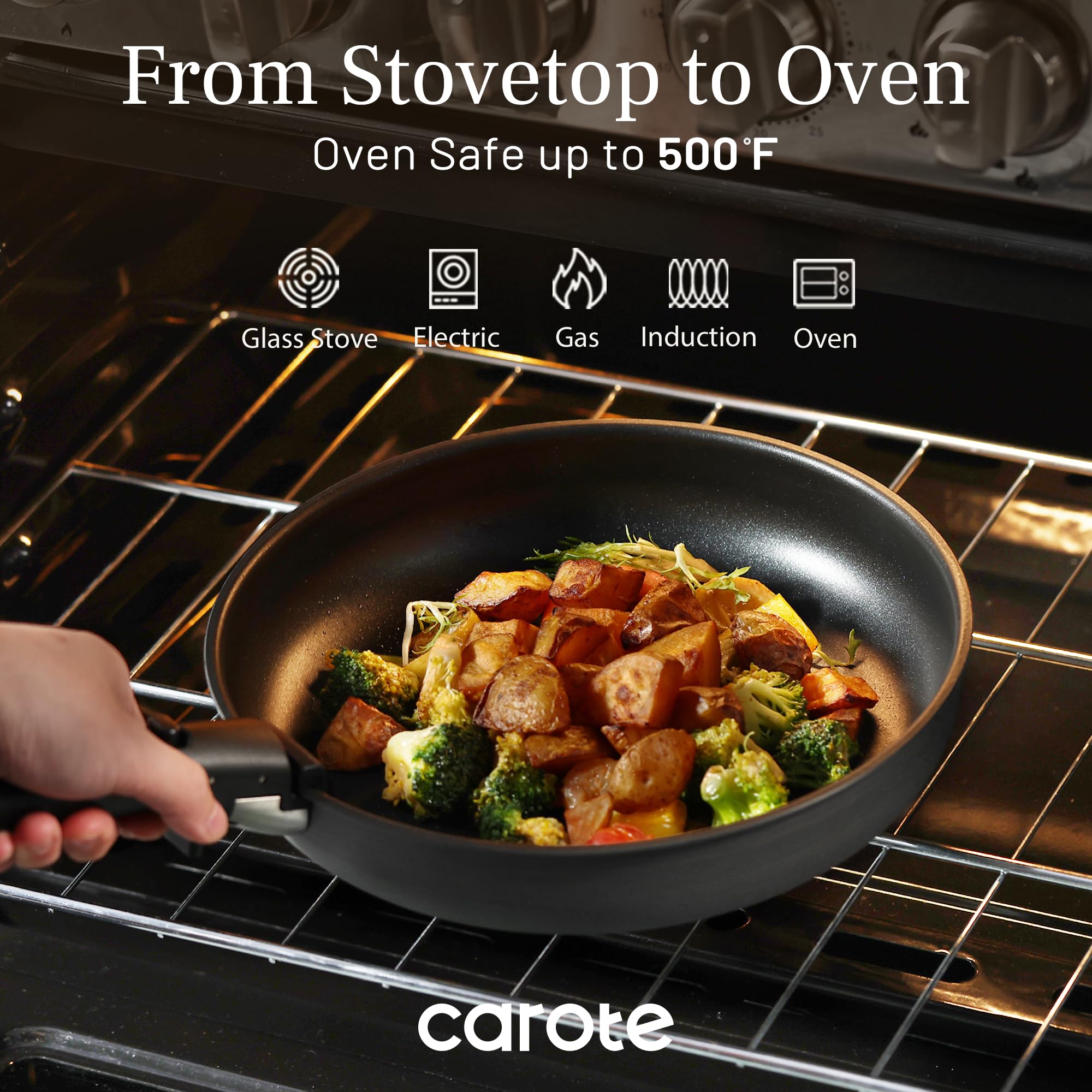 CAROTE 19pcs Pots and Pans Set, Nonstick Cookware Set Detachable Handle, Induction Kitchen Cookware Sets Non Stick with Removable Handle, RV Cookware Set, Oven Safe