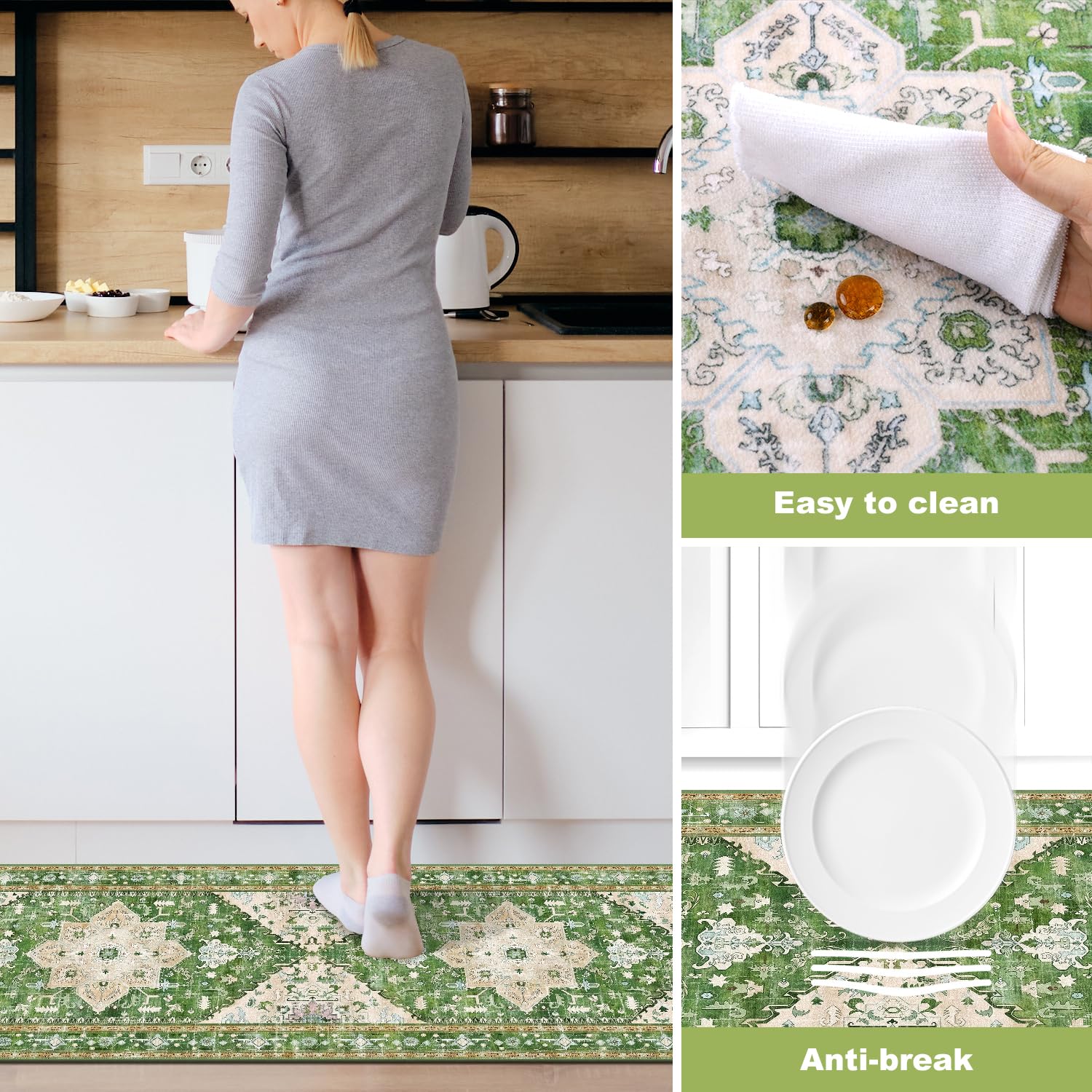 Yamaziot Christmas Kitchen Rugs Sets of 3, Non Slip Kitchen Mats for Floor with Rubber Backing, Holiday Christmas Snowflake Runner Rug Decor Home Decorations for Kitchen, Laundry Room, Hallway