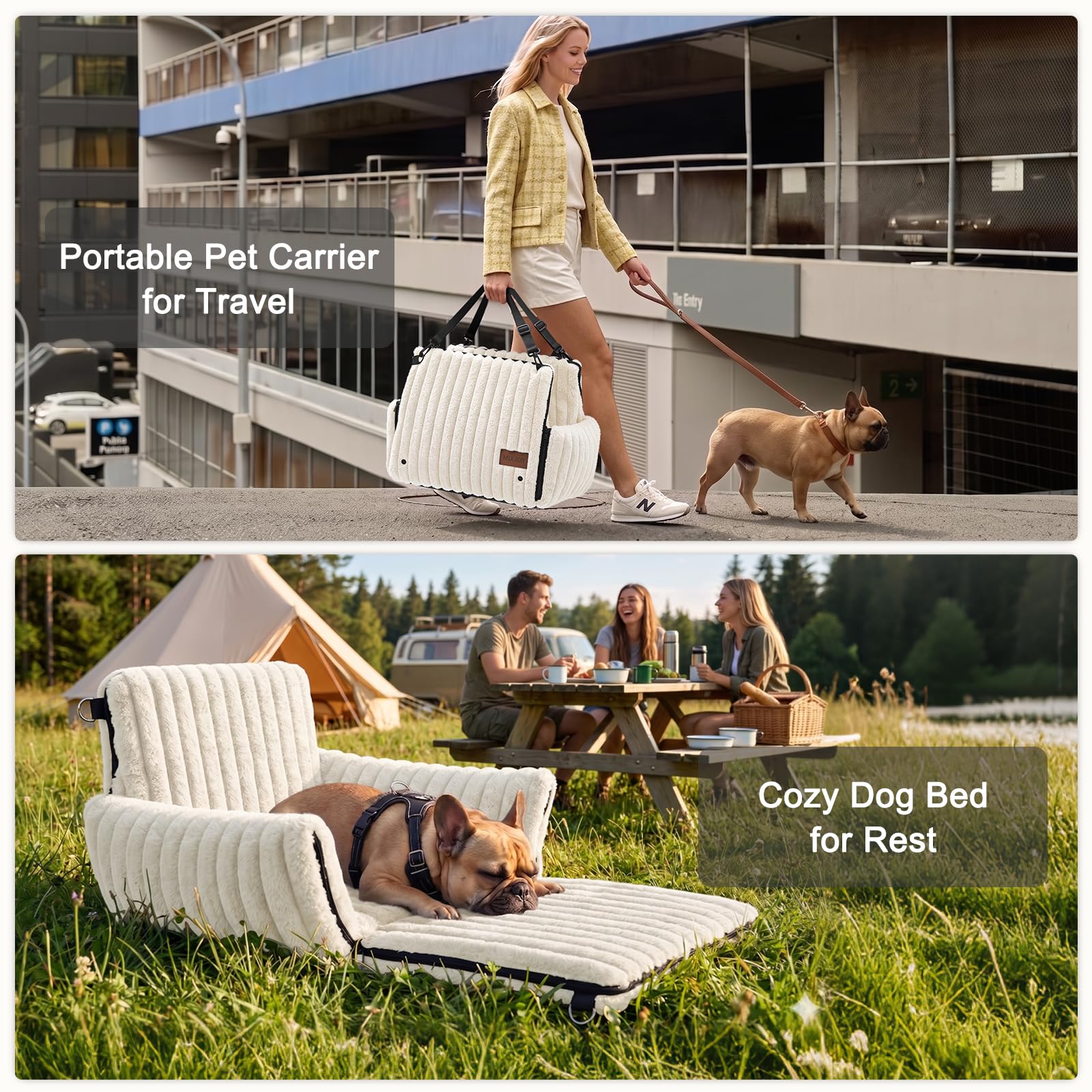 MIXJOY 6-in-1 Dog Car Seat for Small/Medium Dogs up to 25 lbs, Multi-Functional Dog Carrier for Car with Detachable Washable Cover, Pet Travel Bed with Clip-On Safety Leash, Beige