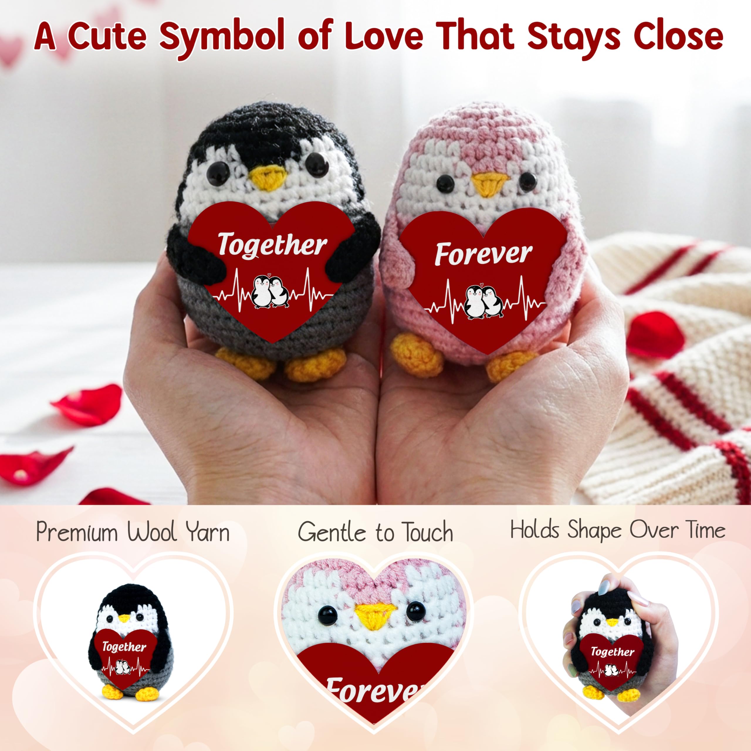 OASSIE Anniversary Couple Gifts for Women Men - Positive Penguin Couple Crochet with Card - Mothers Day Birthday Anniversary Wedding Gifts for Wife Husband Him Her Couples Boyfriend Girlfriend