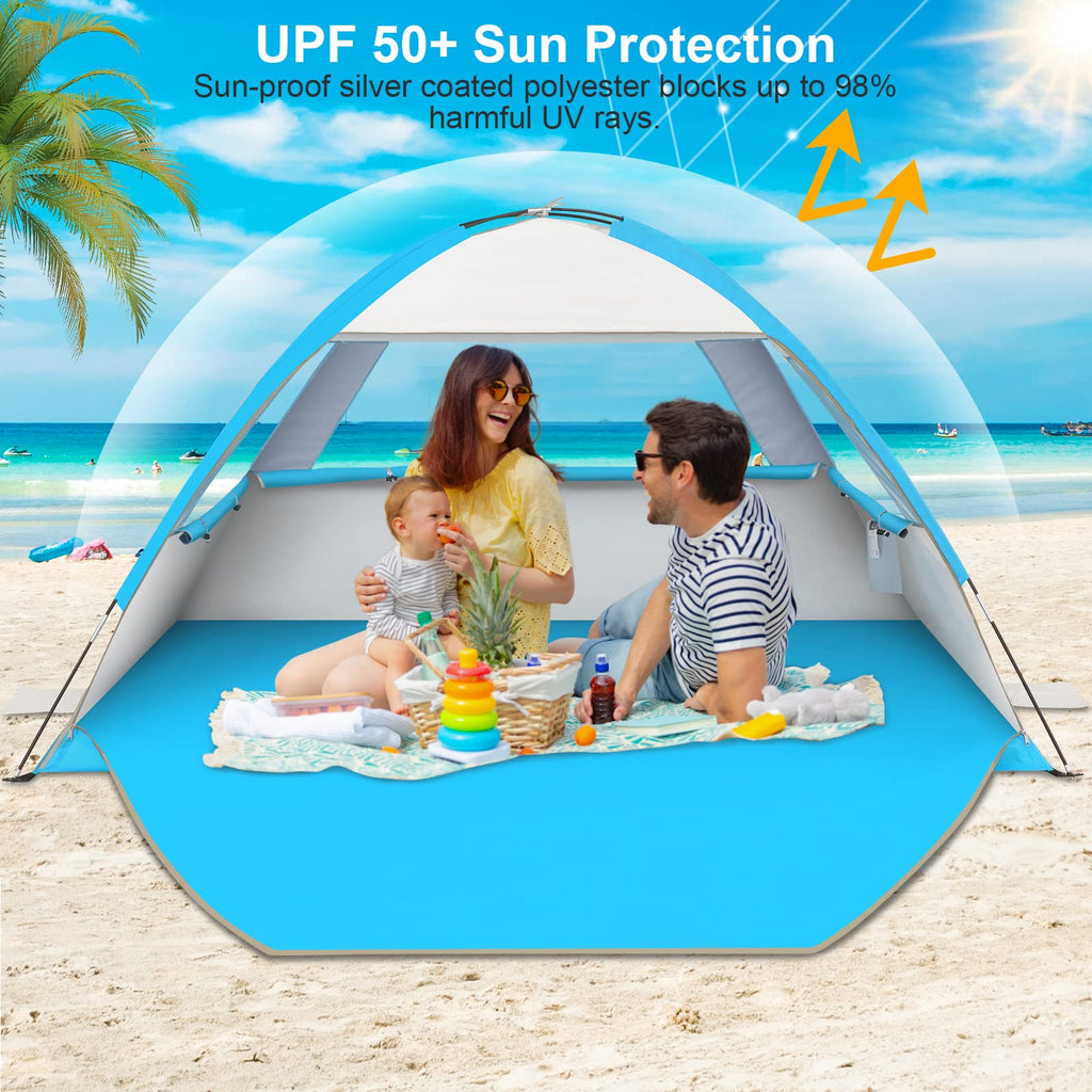 Gorich Beach Tent Sun Shelter for 3/4/6/8/10 Person with UPF 50＋ UV Protection, Lightweight & Easy Setup Beach Shade Canopy, Portable Beach Shade Tent Beach Cabana
