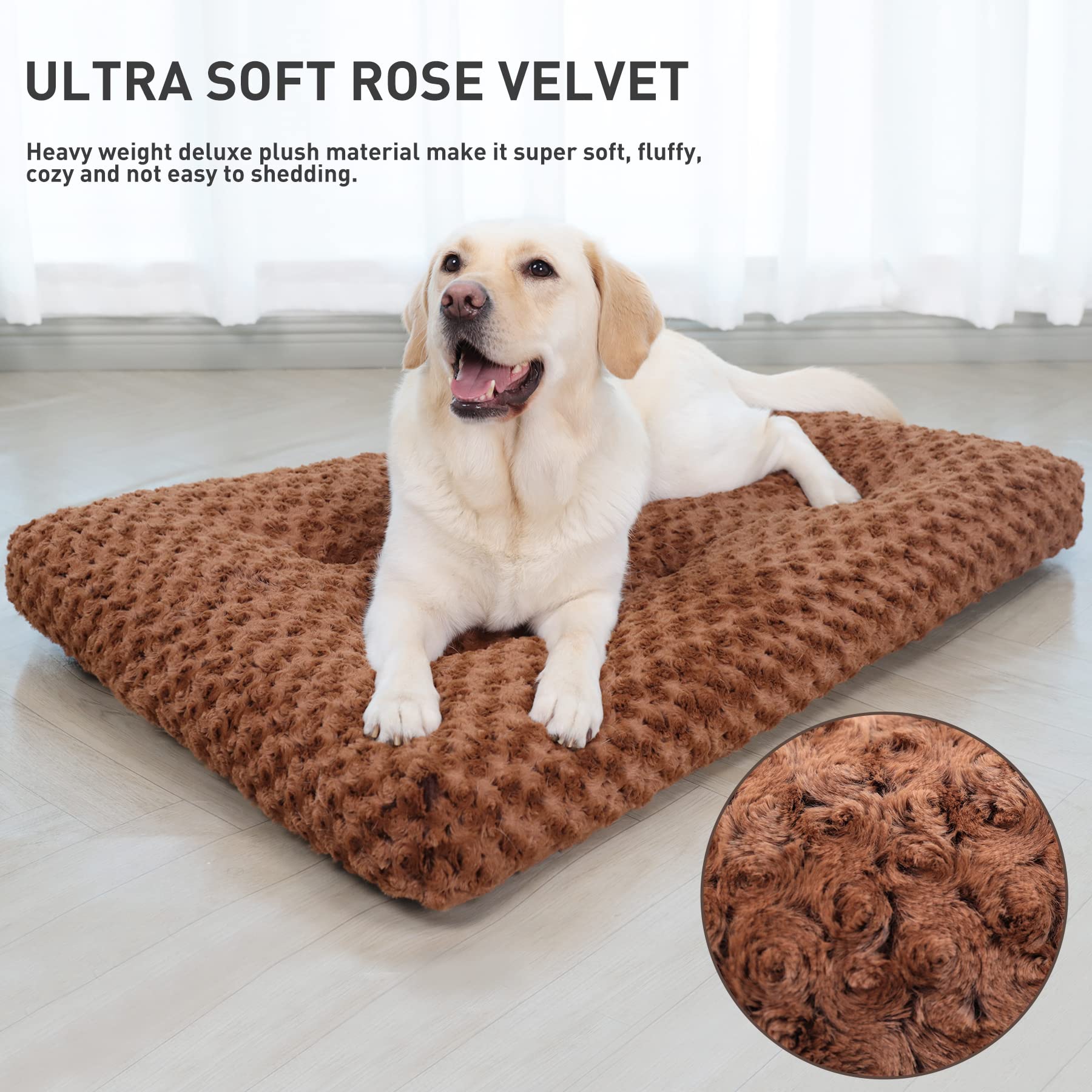 KSIIA Washable Dog Bed Deluxe Plush Dog Crate Beds Comfy Kennel Pad Anti-Slip Pet Sleeping Mat for Large, Jumbo, Medium, Small Dogs Breeds, 35" x 23", Gray