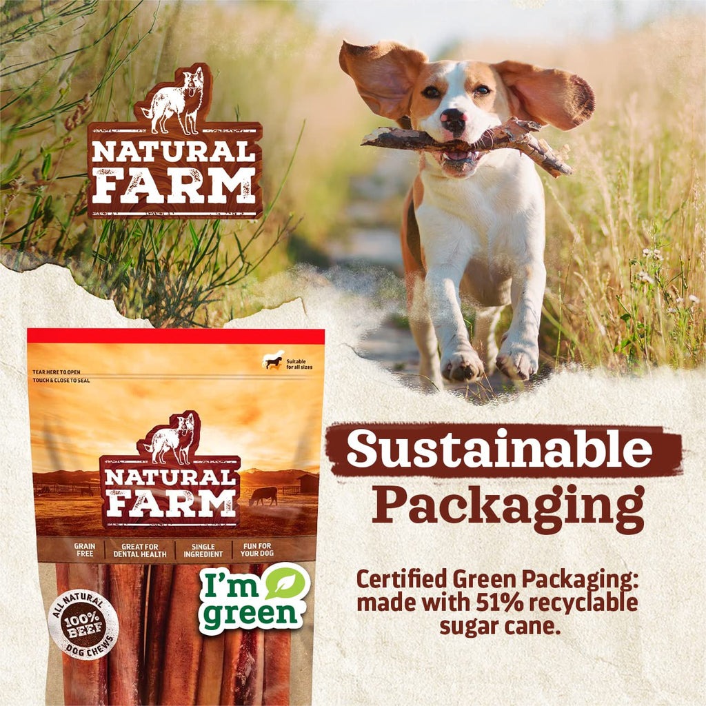 Natural Farm Bully Sticks (6 Inch, 15 Count), Single Ingredient: 100% Beef Chews, Grass-Fed, Non-GMO, Grain-Free, Fully Digestible Treats for Puppies, Small or Senior Dog