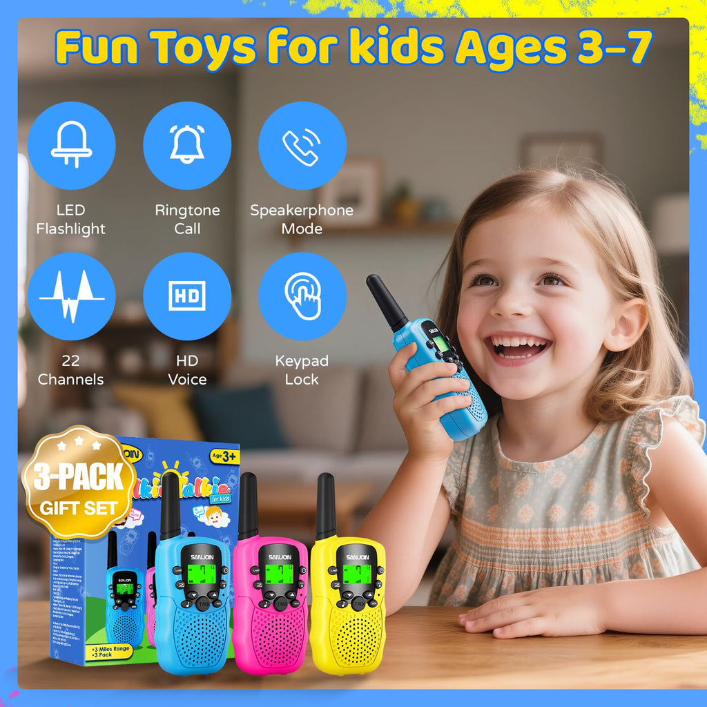 Walkie Talkies for Kids Games Outdoor Toys for 3-12 Year Old Boys Girls, 3 Miles Long Range Walkie Talkie to Camping Hiking, 4 Year Old Girl Birthday Gifts for 3 4 5 6 7 8 9 Year Old Boy Girl Gift