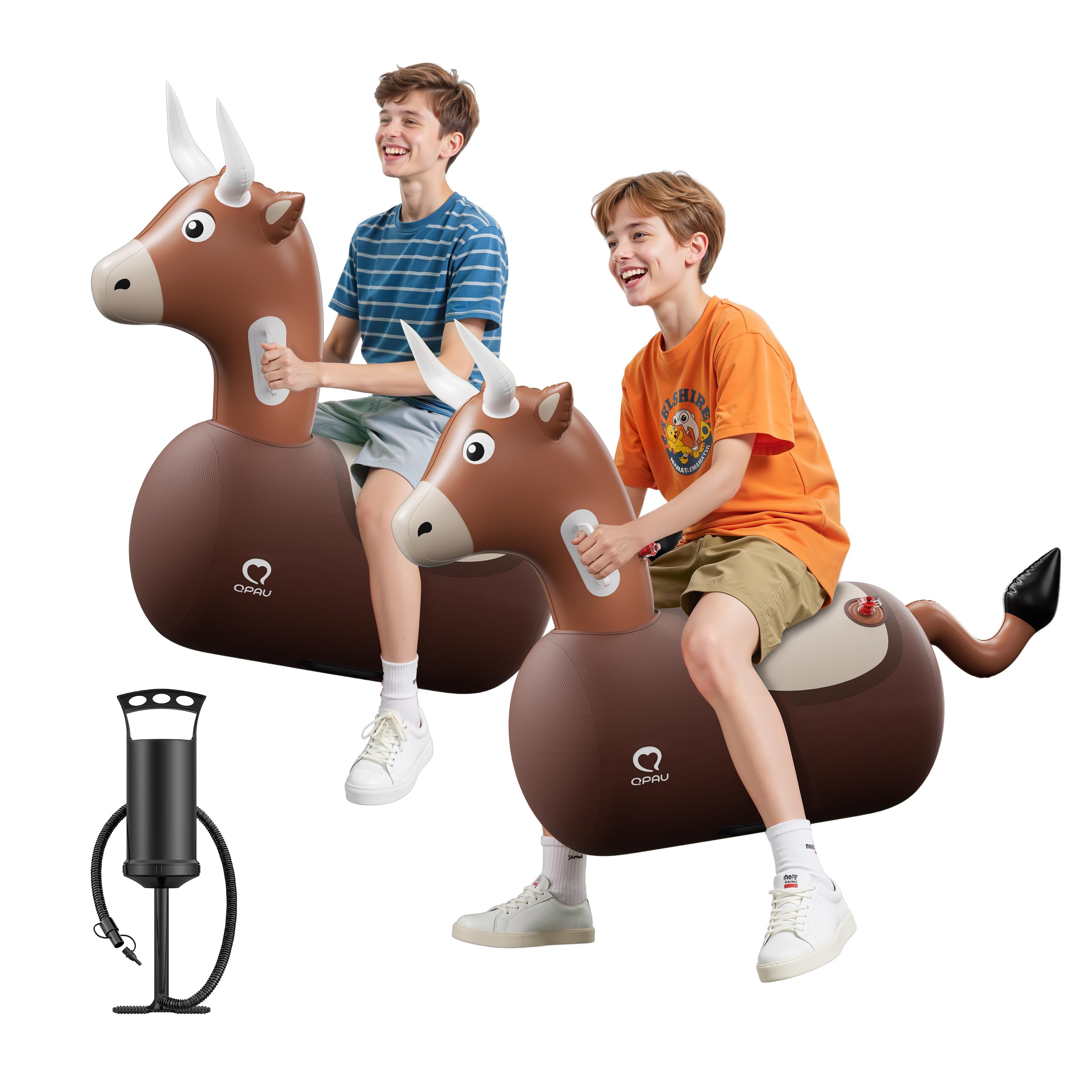 QPAU Inflatable Bouncy Dinosaur Toys 2 PCS with Hand Pump, Heavy Duty Giant Bouncy Pal, 220lbs Load Capacity, Ride On Bouncy Animal Hopper Toy, Indoor Outdoor Bouncers for Kids Girls Boys Ages 5+
