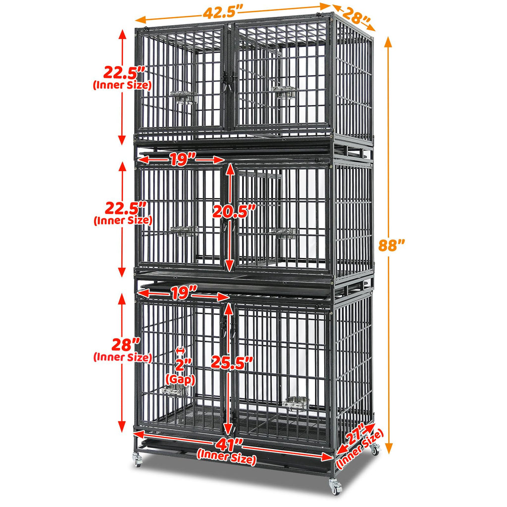 Homey Pet 37 Inch Heavy Duty Dog Crate for Medium Dogs, Stackable Dog Cage with Four Lockable Wheels, Removable Tray & Grid, Open Top, Escape Proof Dog Kennel Indoor