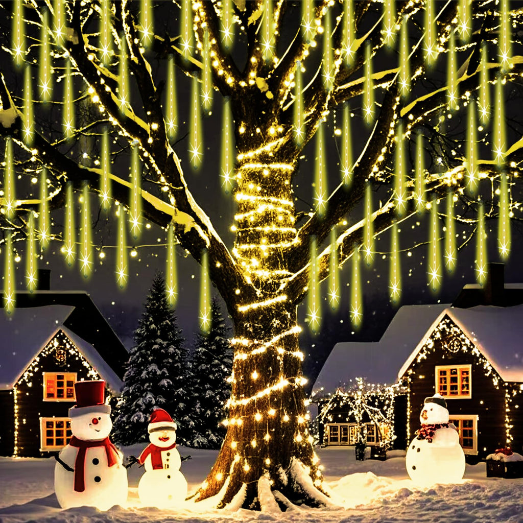 Weepong Halloween Lights Outdoor, Meteor Shower Christmas Lights for Halloween Decorations, 8 Tube 192 LED Snow Falling Rain Icicle String Light for Xmas Christmas Decor Tree Party, UL Plug Green