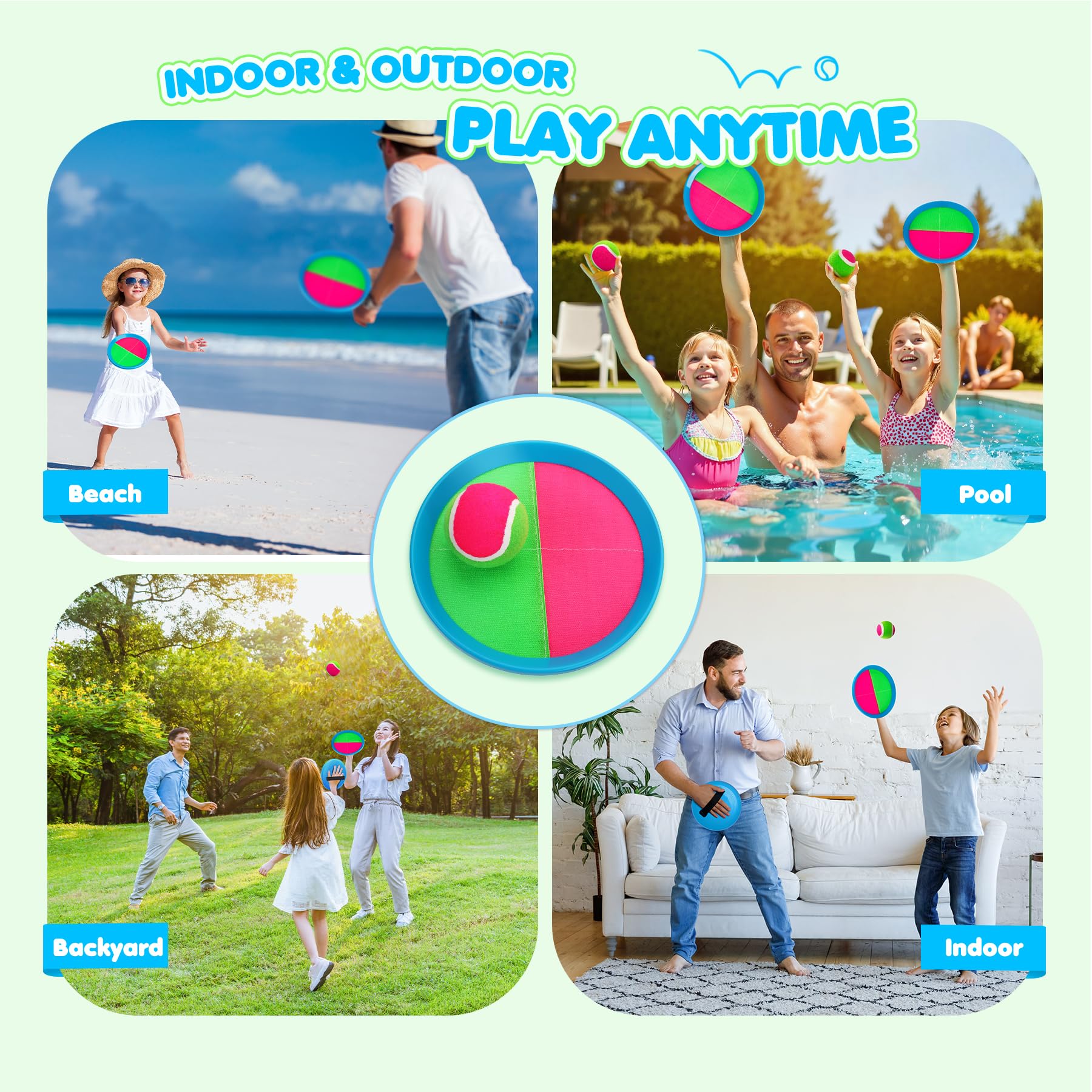 TEILLNET Toss and Catch Ball Set Upgraded - Kids Toys Beach Toys Baseball Games - Sturdy & Water-Resistant for Outdoor Pool Yard Games - Classic Gift for Boys Girls 3 4 5 6 7 8 9 10 11 12+ Years