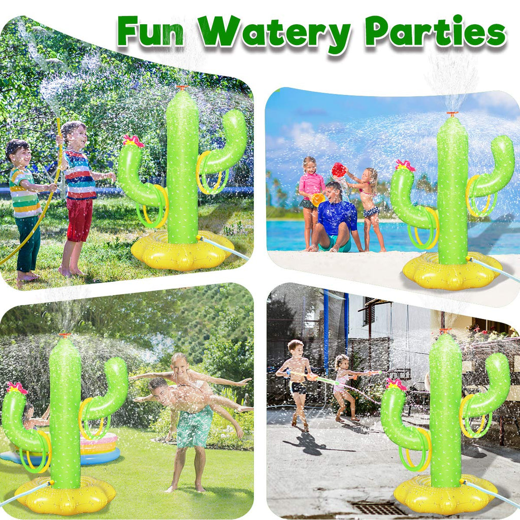 Sprinkler for Kids Outdoor Water Toy, Inflatable Cactus Toddler Sprinkler Toy Summer Water Toys Outside Backyard Garden Yard Fun Sprinklers Spray Toys with 4 Rings