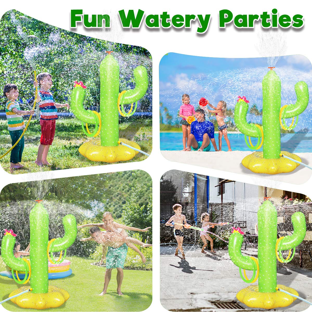Sprinkler for Kids Outdoor Water Toy, Inflatable Cactus Toddler Sprinkler Toy Summer Water Toys Outside Backyard Garden Yard Fun Sprinklers Spray Toys with 4 Rings