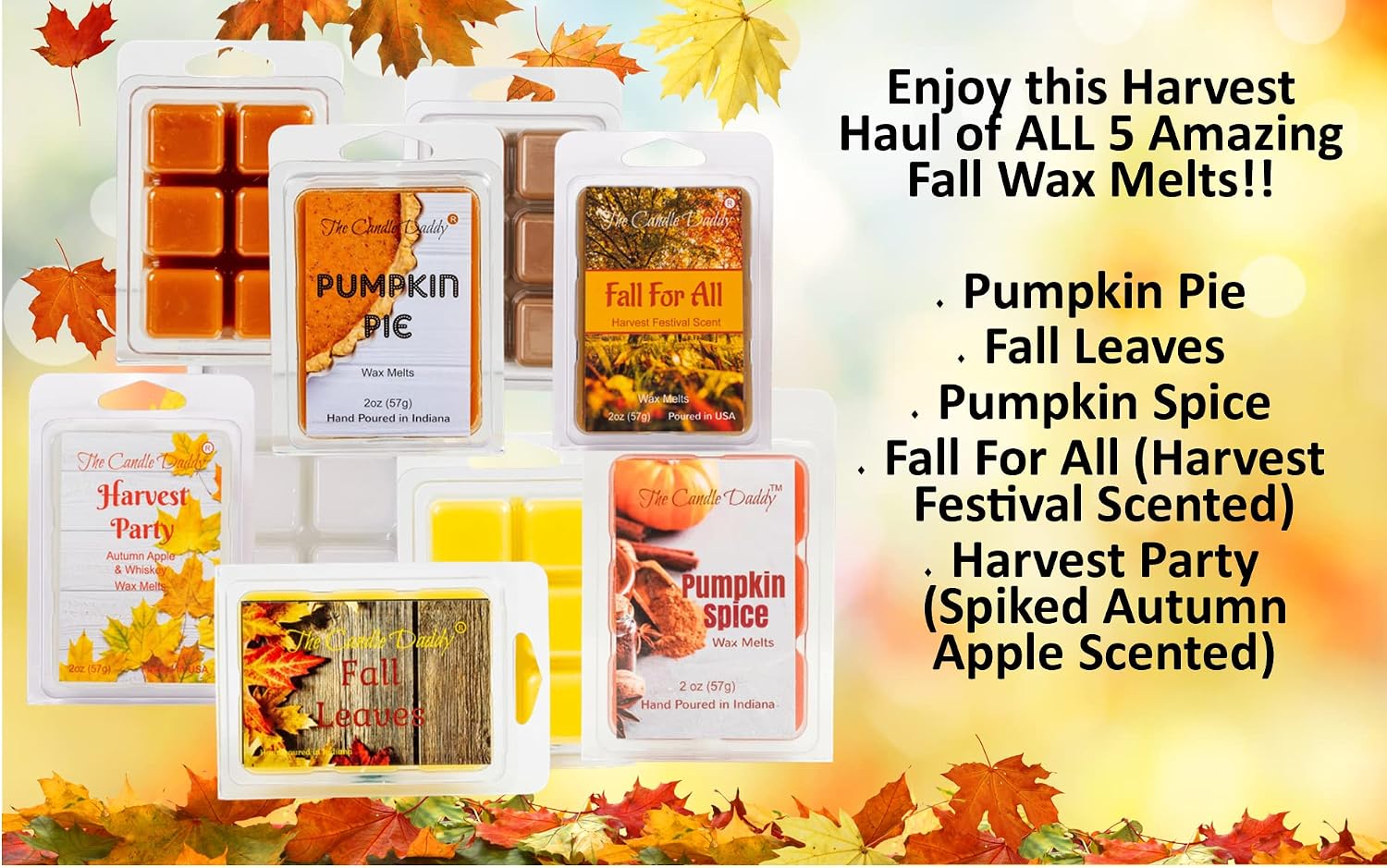The Candle Daddy Harvest Haul 5 Pack - 5 Amazing Autumn Fall Wax Melts - 30 Total Cubes - 10 Total Ounces